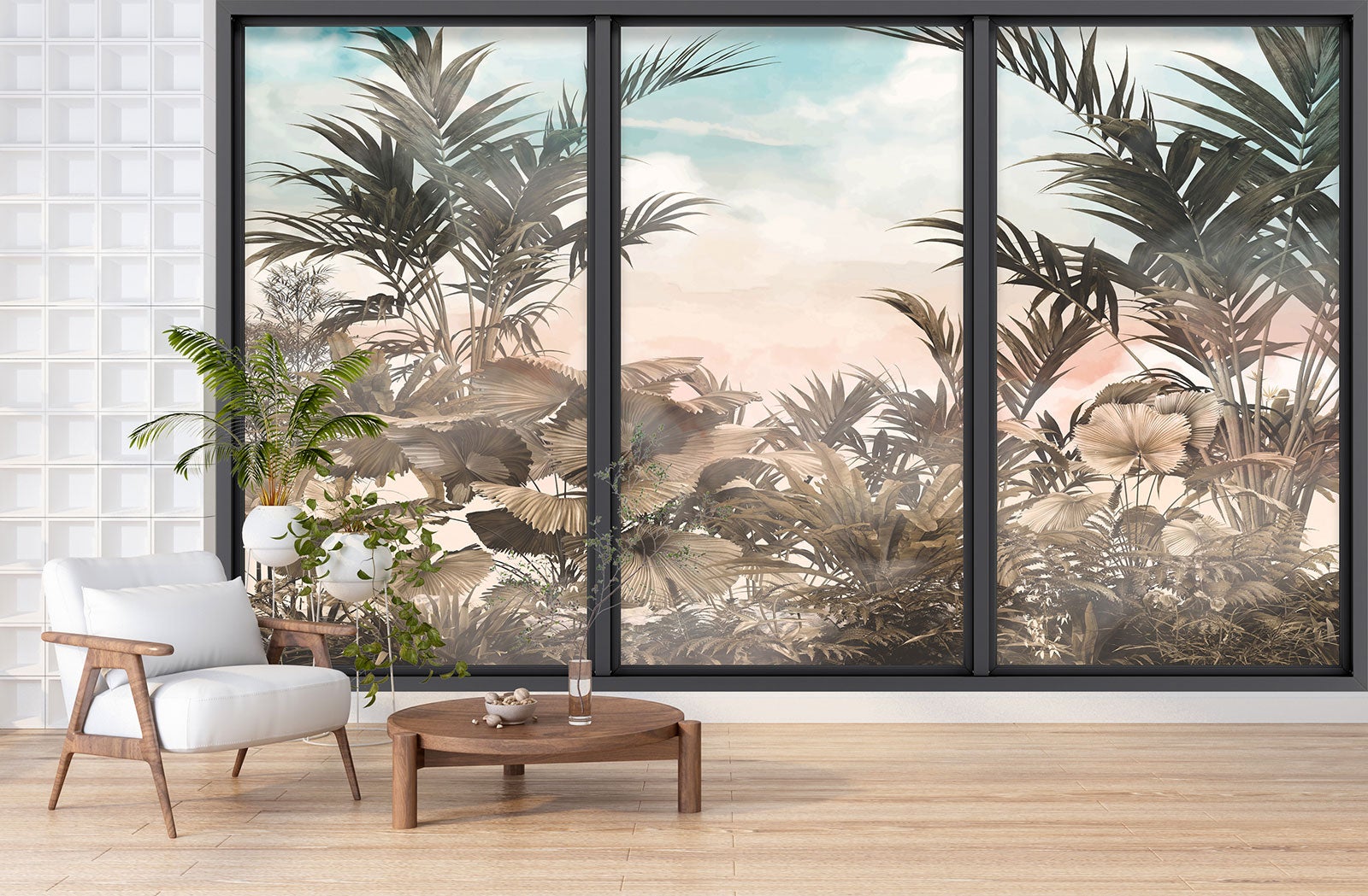 Papier peint panoramique Trompe l'oeil baie vitrée - Jungle - Largeur 260 cm x Hauteur 156 cm - 3