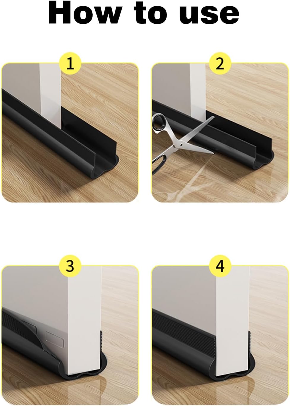 Calfeutrage Noir de 93 cm pour bas de porte - Joint d'étanchéité en silicone sans colle - isolation phonique - seuil de porte anti-courants d'air - 5