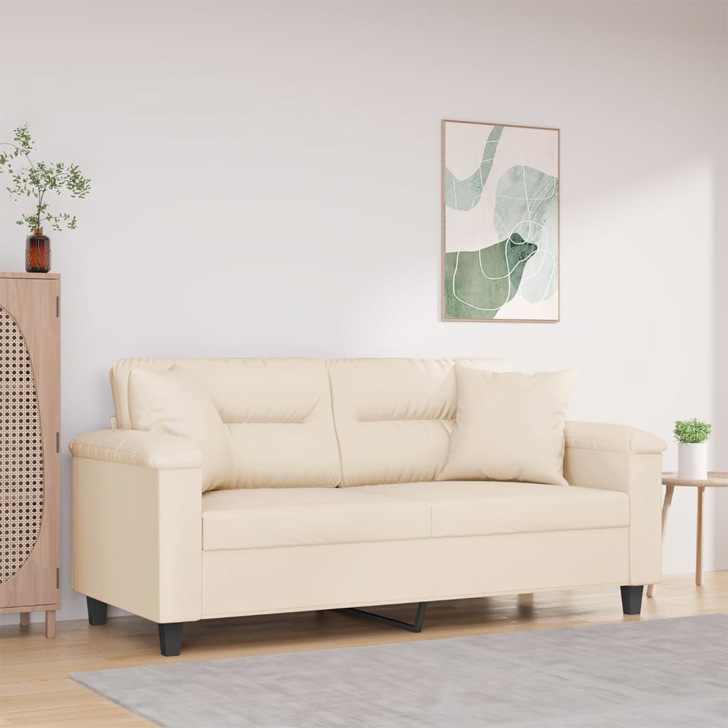 Sofá de 2 plazas | sofá de salón | sofá de descanso con cojines tela de microfibra beige 140 cm cfw65960