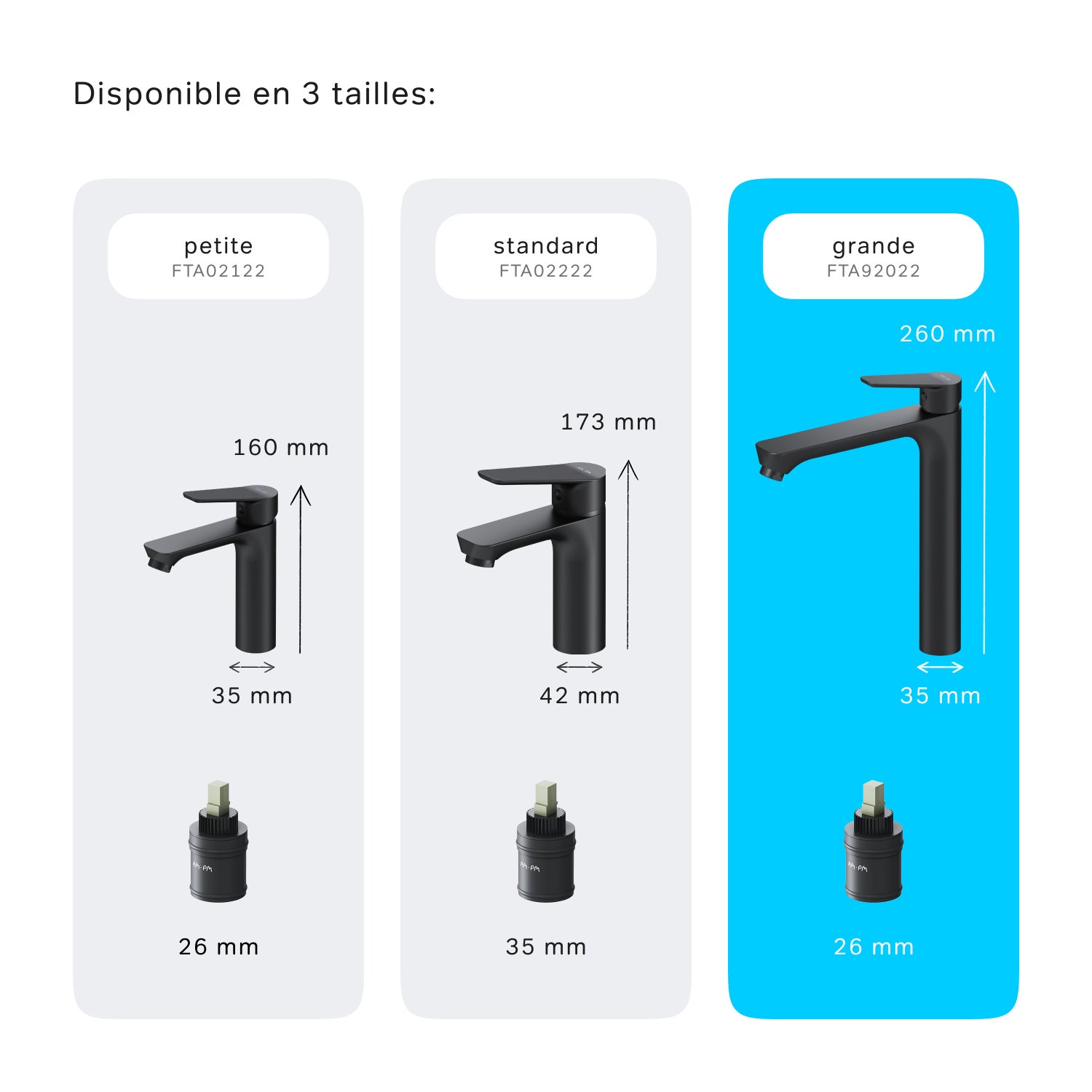 Mitigeur de Lavabo, Robinet de Lavabo, Noir, taille L, FTA92022 AM.PM - 10
