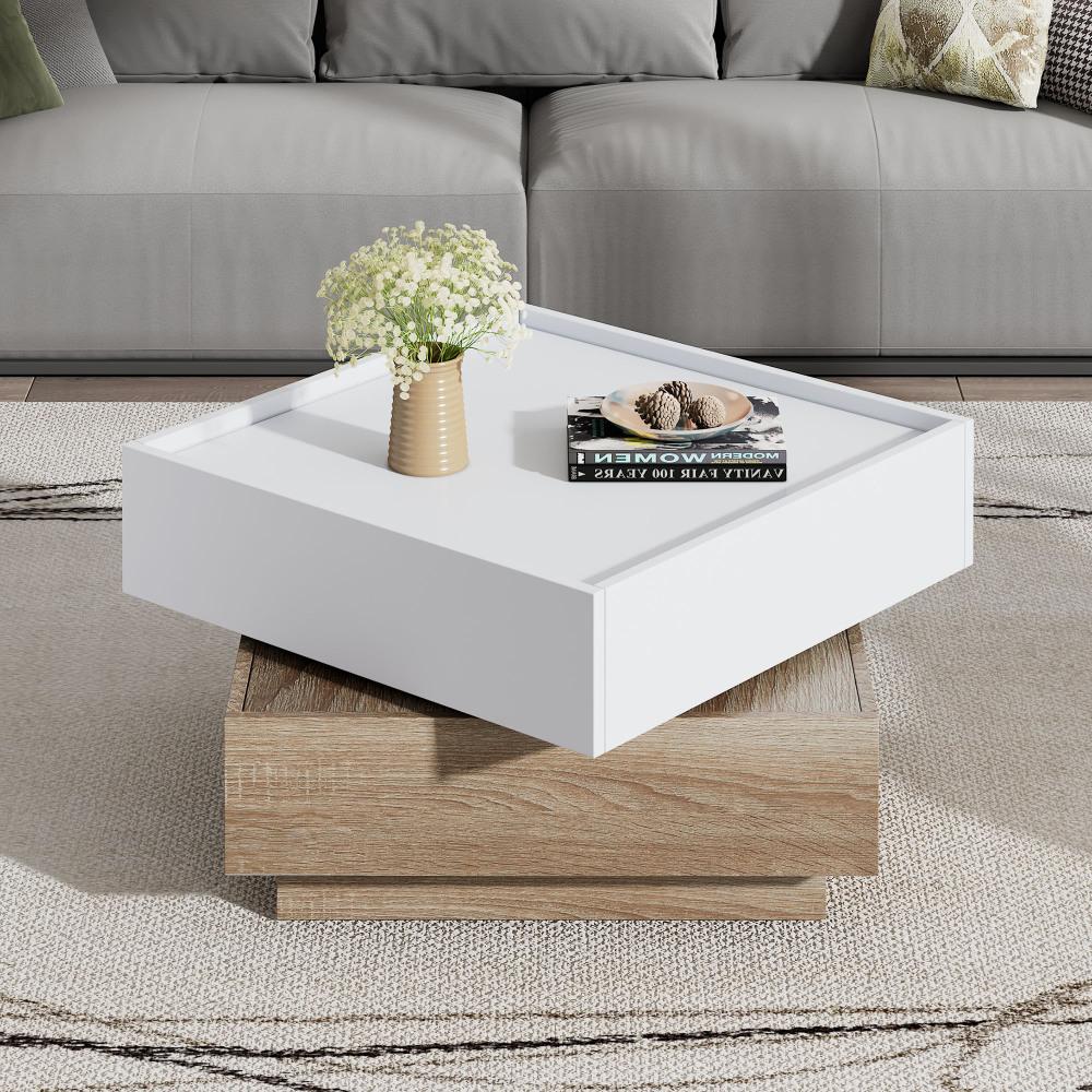 Table basse multifonction 360° avec plateau rotatif, 2 niveaux et ...