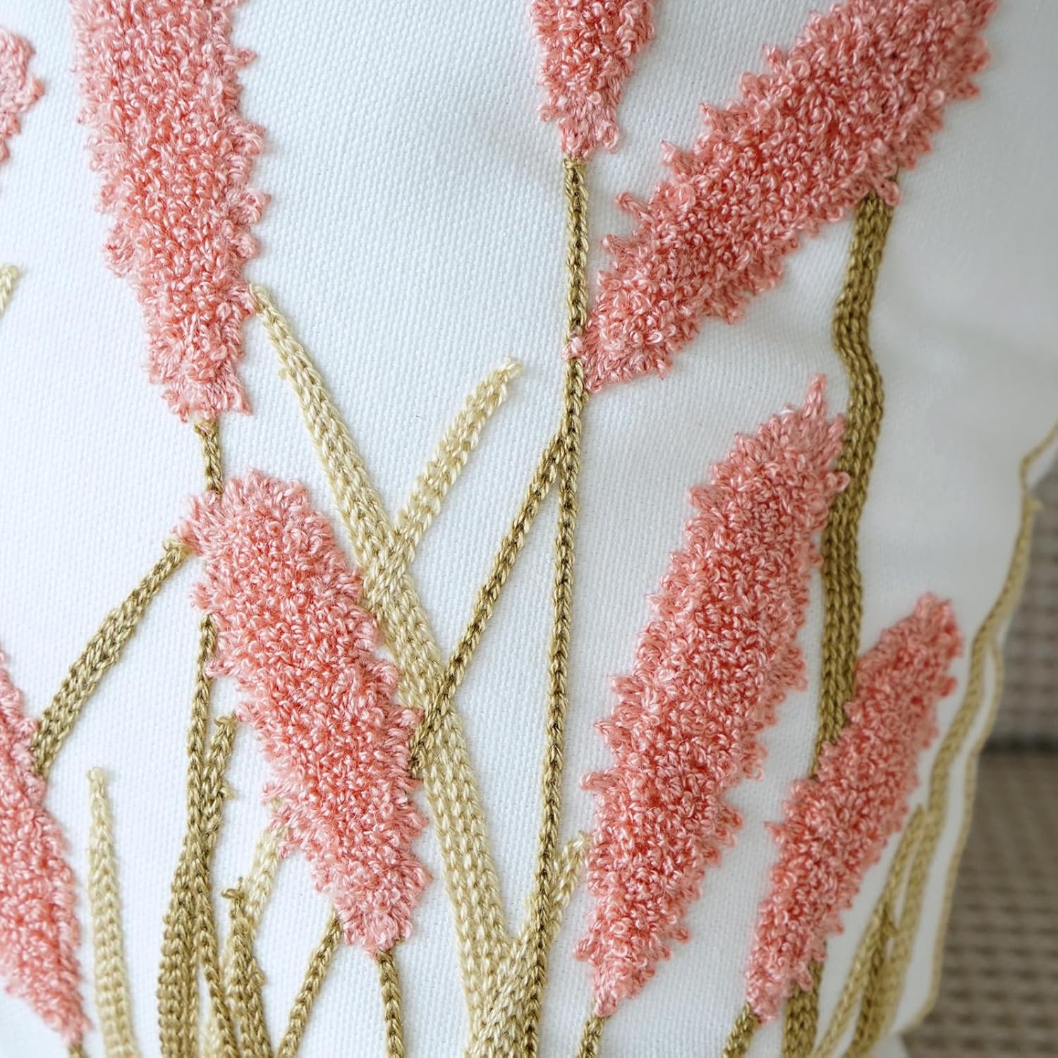 Tissu en coton avec broderie d'herbes de la pampa, style bohème (rose, 45 x 45cm) - 5