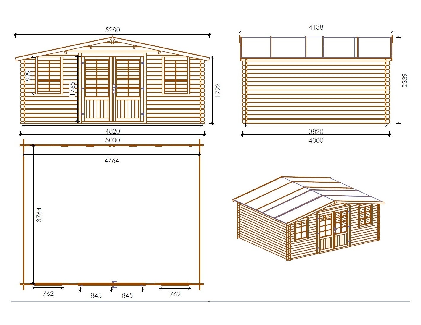 Abri de jardin en bois - 20m2 - 5x4m - Ep. 28mm - Couleur: naturel - DOM526 - ALTANKA - 3