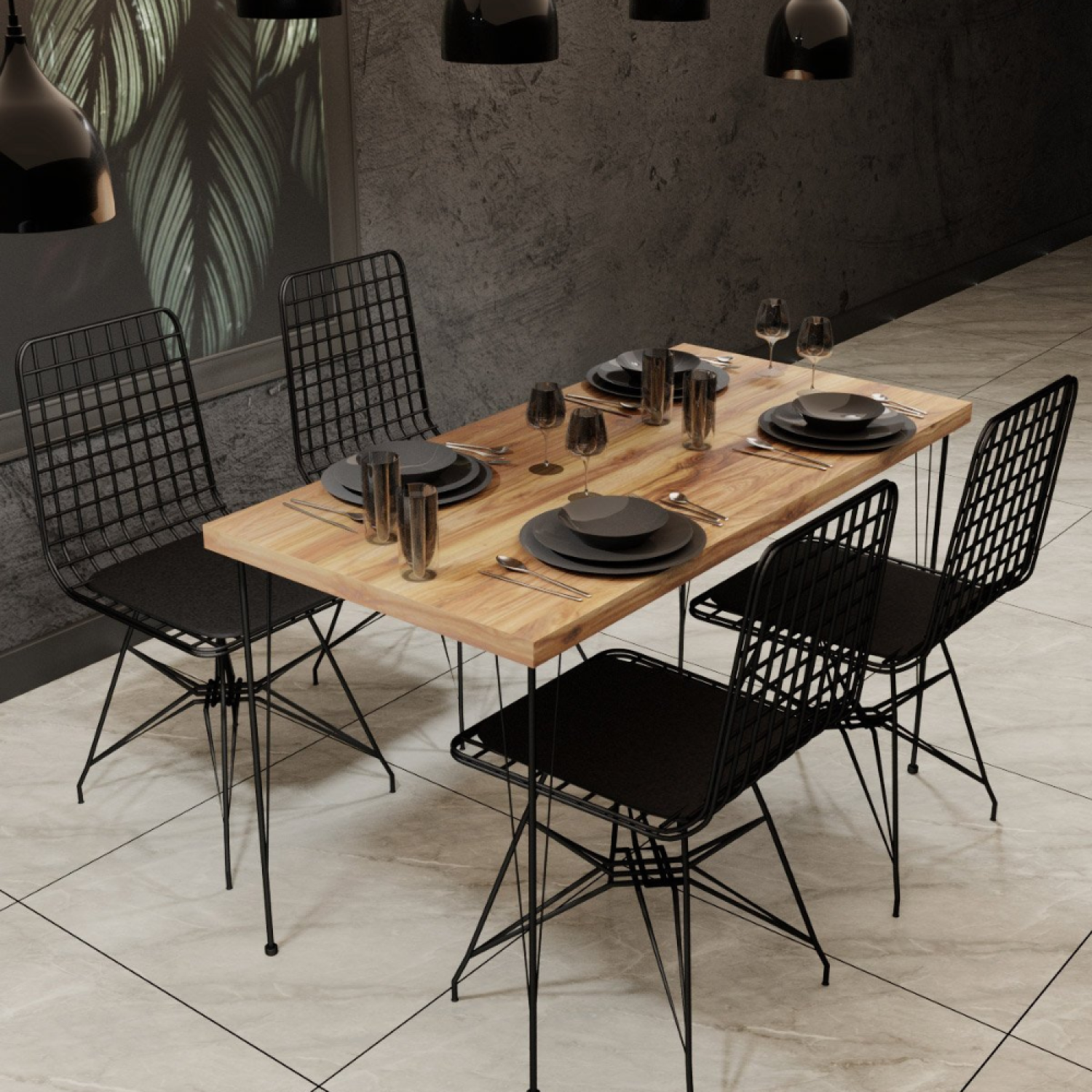 Ensemble table de jardin en aluminium livré avec 4 chaises en acier Molvina – Concept Usine