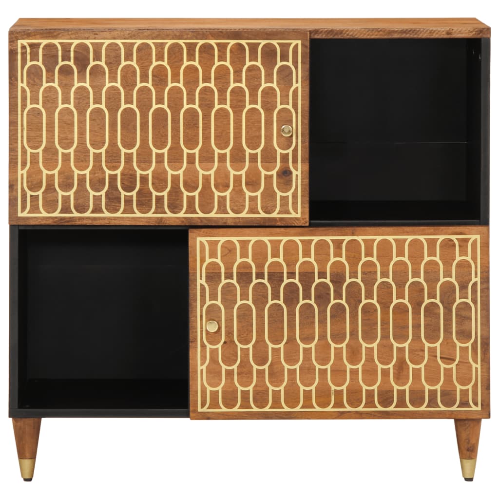 Armoire Latérale En Bois De Manguier Massif 80x33x75 Cm - Rangement Salon, Console, Buffet - Design Sculpté Main, Finition Miel