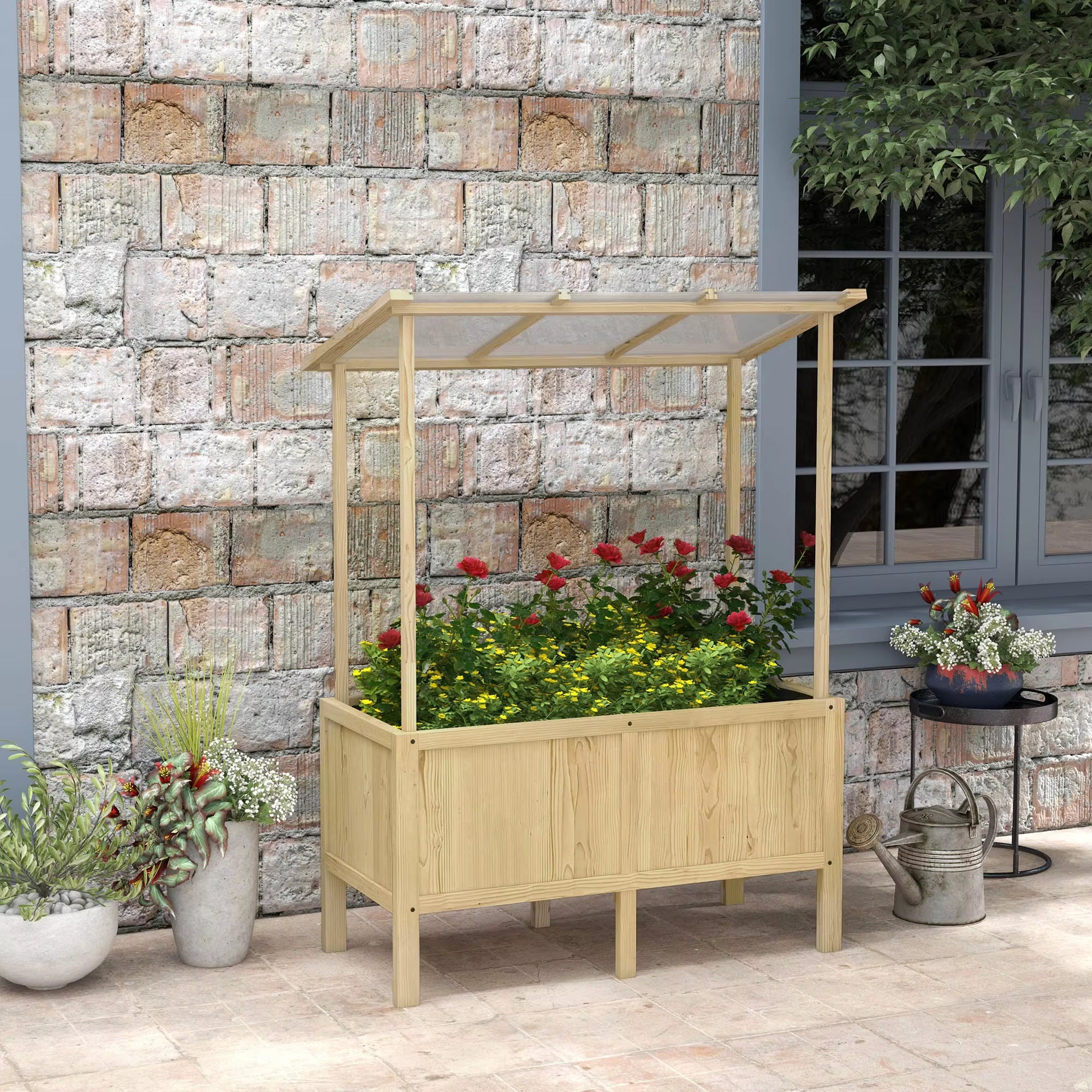 Support de jardinière naturel BEXTCOK avec housse, bac à fleurs de jardin (110 x 60 x 152 cm) — Jardinière de type serre avec doublure en non-tissé - 8