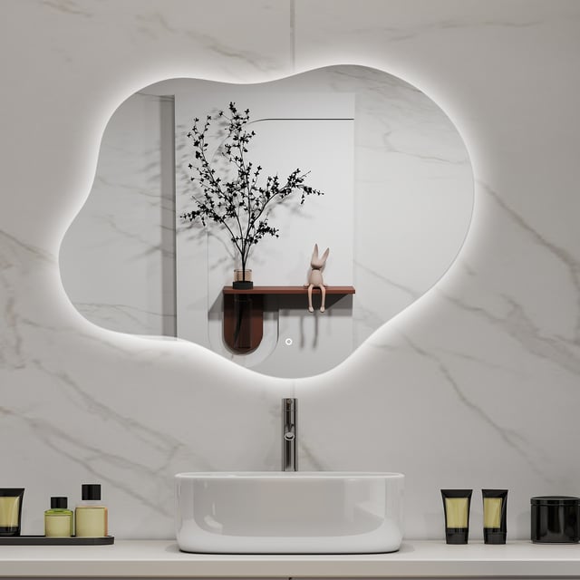 Espejo de baño AICA LED 90 x 68cm con antivaho, forma irregular, tres temperaturas de color ajustables
