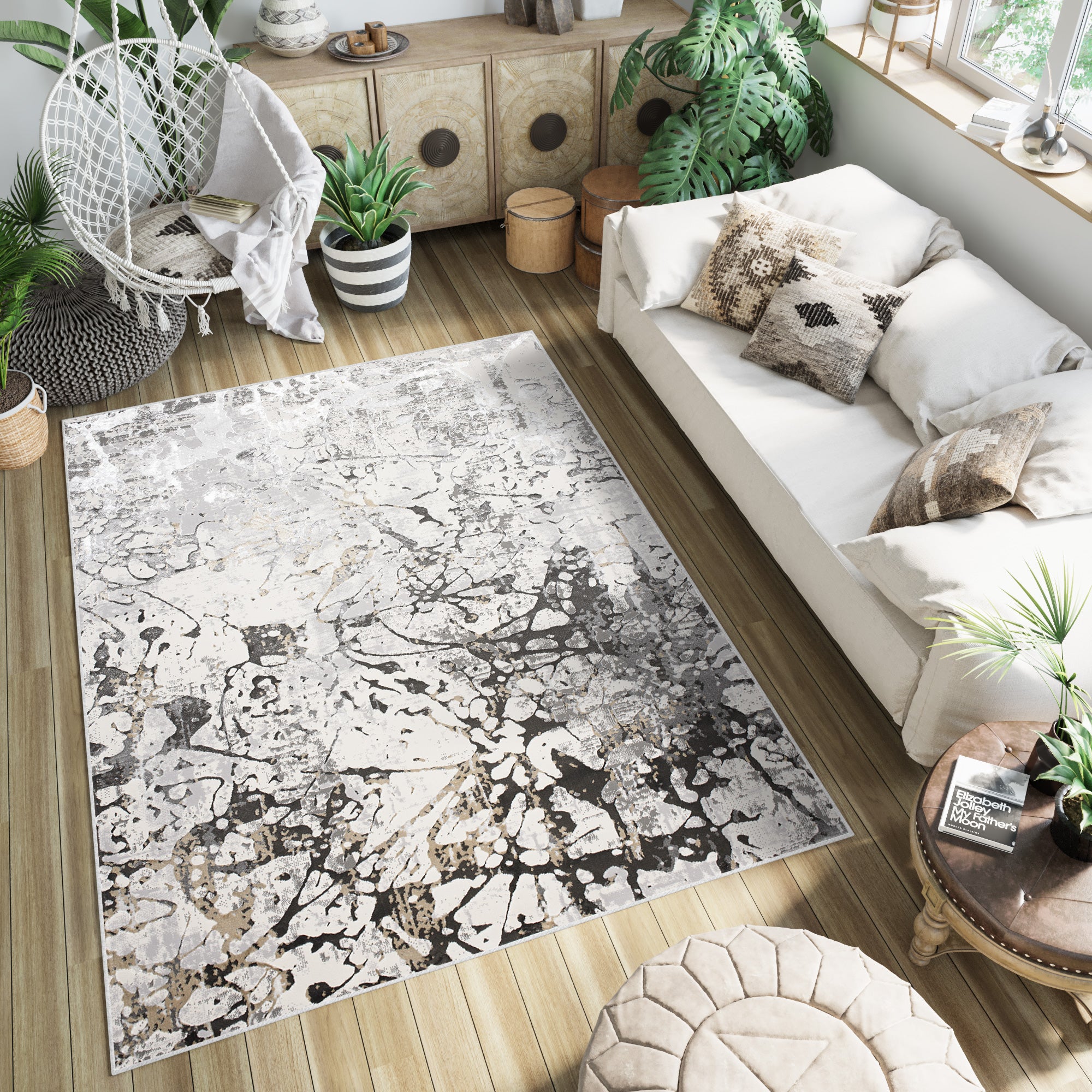 TAPISO Golden Tapis de Salon Moderne Gris Crème Beige Graphite Moucheté Motif Abstrait Doux Poil Court 200 x 300 cm - 6