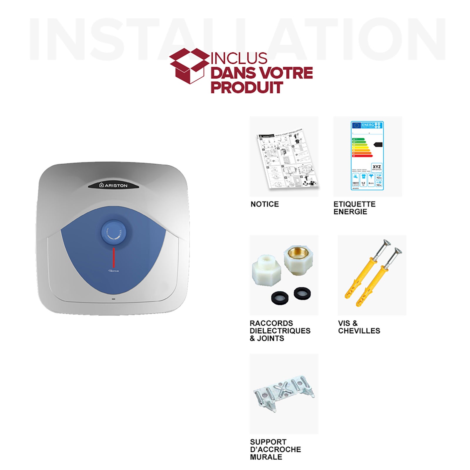 Chauffe-eau électrique à accumulation sous évier ARISTON Blu Evo RS 3100875 - 10 litres Puissance 2000W - 5