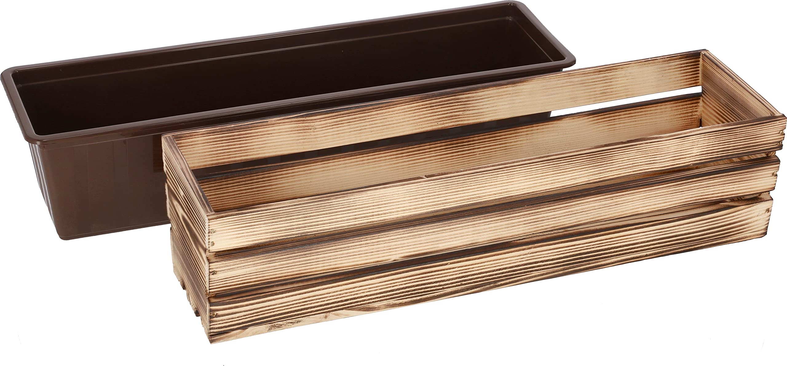 Jardinière en Bois Brûlée avec Insert en Plastique 60 x 18 x 15 cm - KOTARBAU - 6
