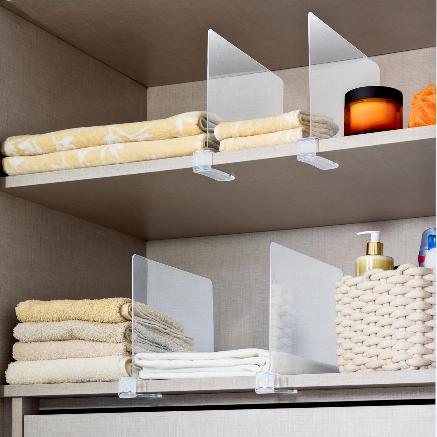6 Séparateurs dÉtagères en Acrylique - Lot pour Organiser Placard et Dressing - Transparents pour Étagère Rangement et Armoire Vêtement - 6
