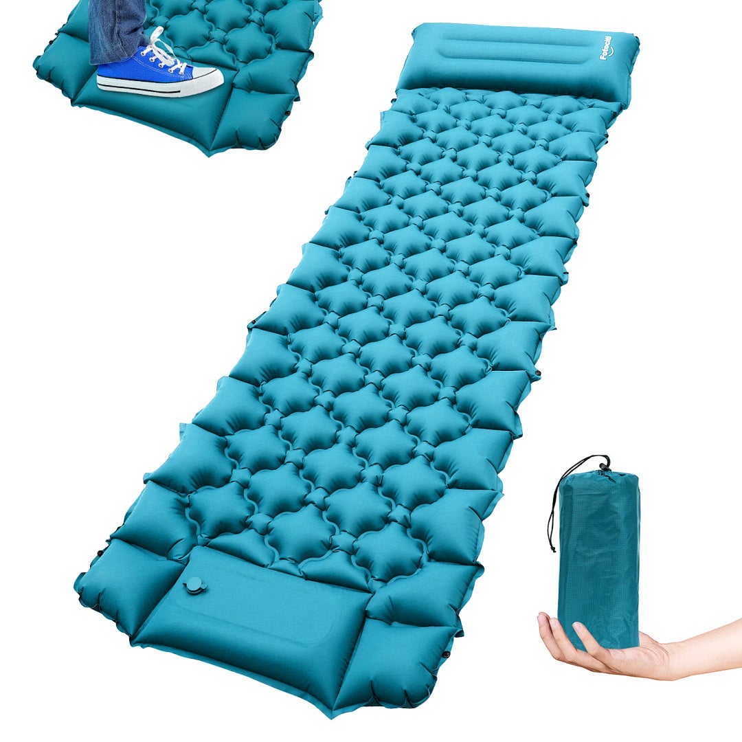 Mata dmuchana outdoor z wbudowaną pompką nożną, praktyczna i przenośna