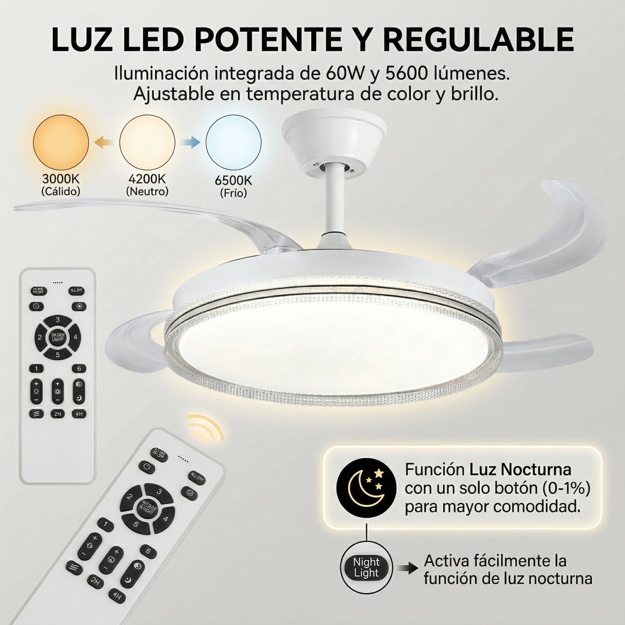 Ventilador de Techo con Luz Cielo Estrellado, Motor DC Silencioso, Iluminación Salón Dormitorio FLMFSD-2005 - 6