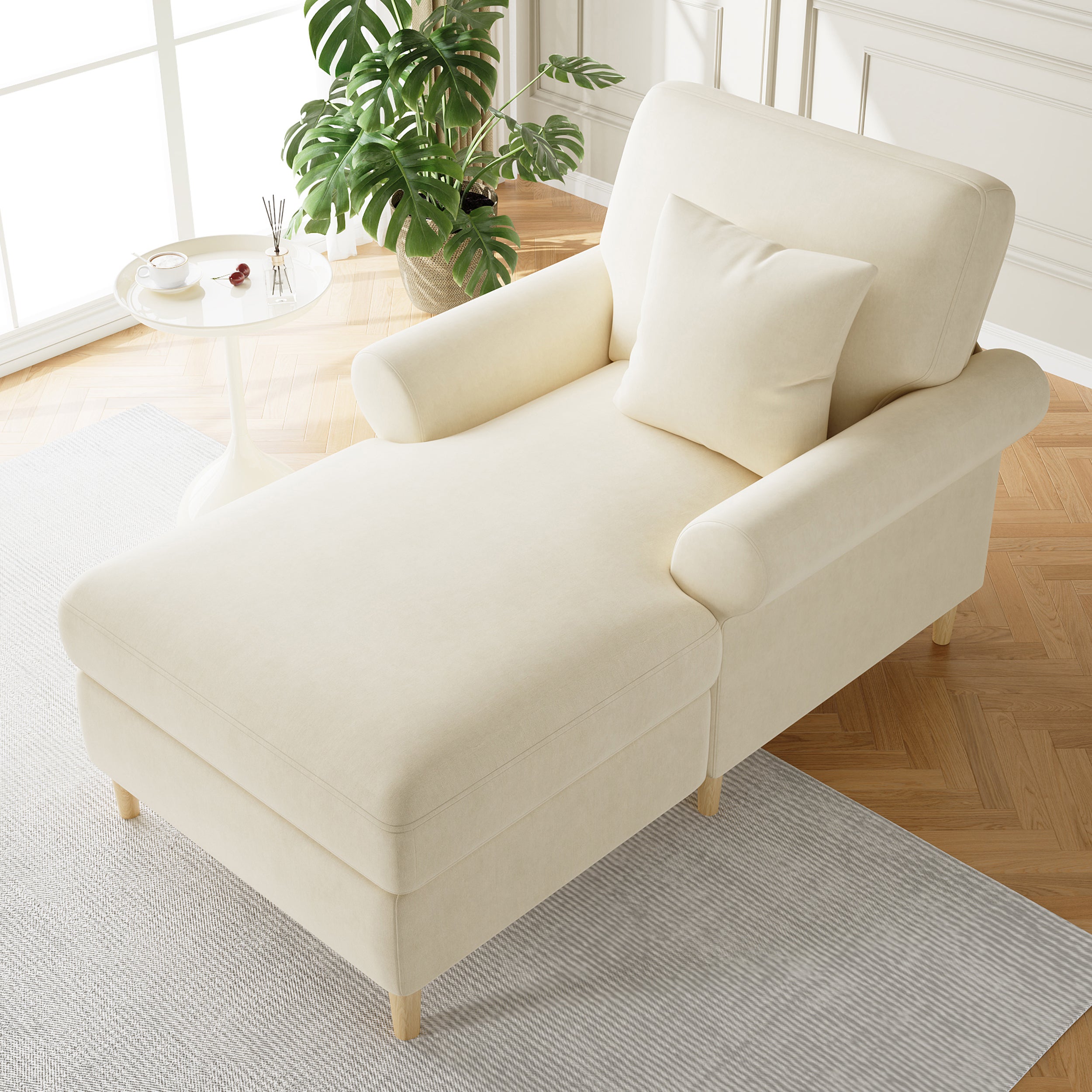 Fotel wypoczynkowy z podłokietnikami i poduszkami do relaksu - 133 x 87 x 90 cm - Aksamit - Beżowy - 3