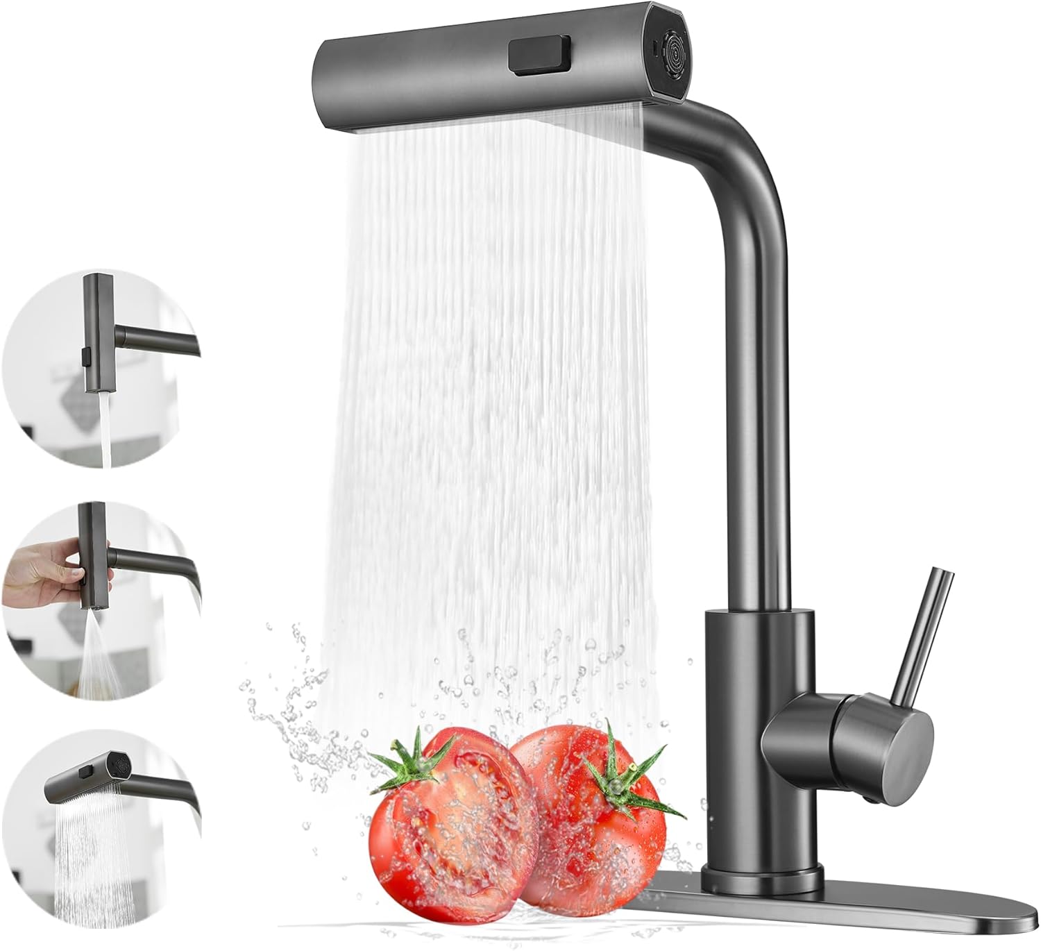 Bateria kuchenna typu wodospad, mieszacz z wyciąganą wylewką, kran z ciepłą i zimną wodą, beton natryskowy (3 funkcje)