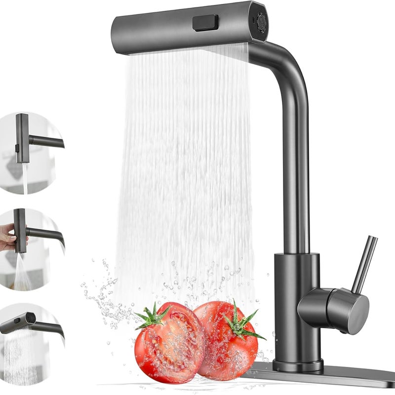 Bateria kuchenna typu wodospad, mieszacz z wyciąganą wylewką, kran z ciepłą i zimną wodą, beton natryskowy (3 funkcje)