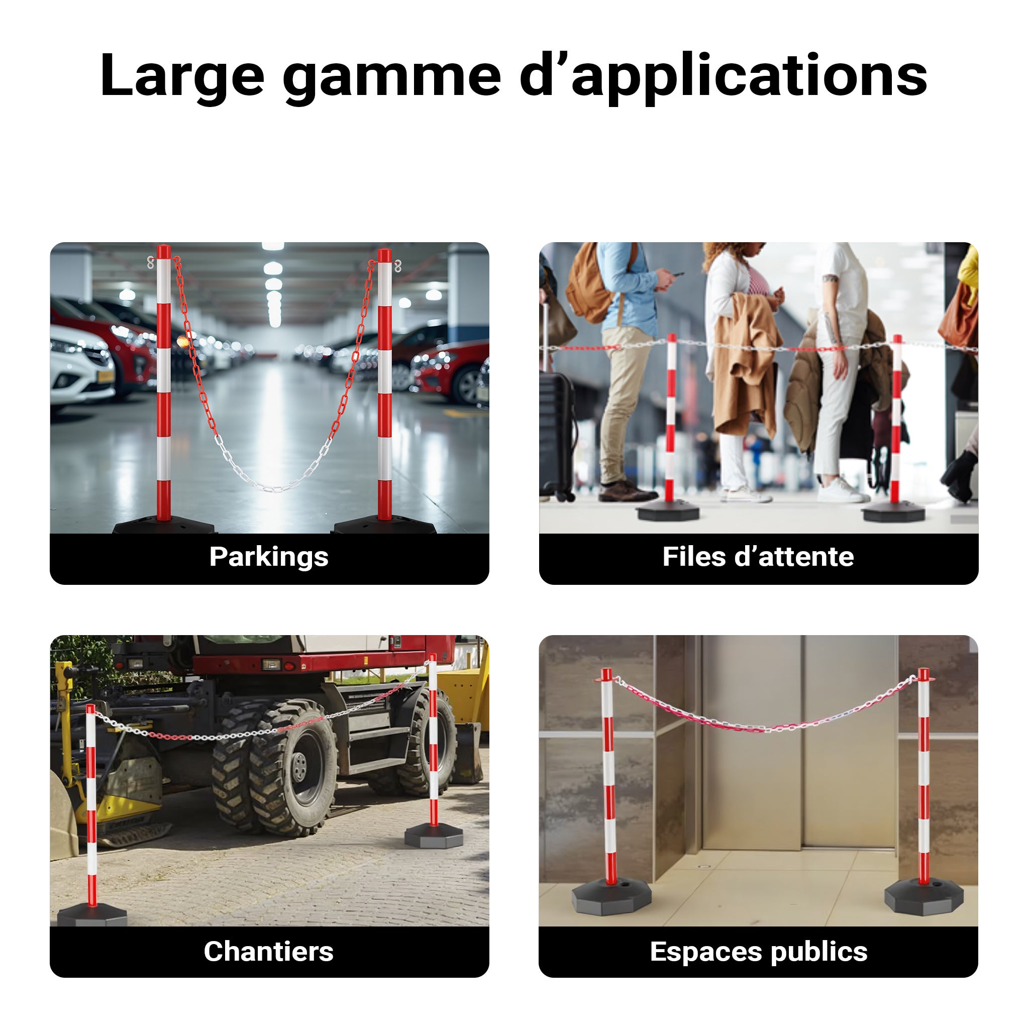 Wiltec 2x Poteau de balisage 1,2 kg 4 Chaînes de signalisation Crochets en S Rouge et blanc 80 x 28 x 28 cm PP+PEP Balisage de sécurité Lestage Eau... - 8