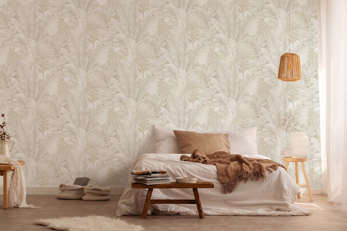 Papel Pintado Hojas Ave del Paraiso Beige Claro 396474 - 2