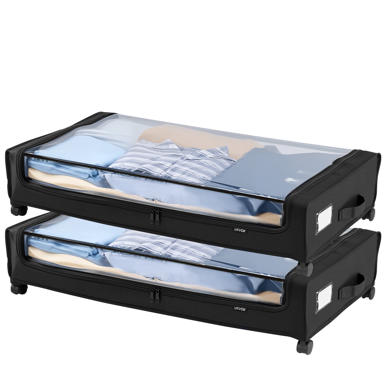 Sacs de Rangement sous Lit VEVOR 2 Pièces 77×47×17,3 cm, avec Roulettes et Couvercle Transparent, Organisateur Chaussures, Chambre - 9