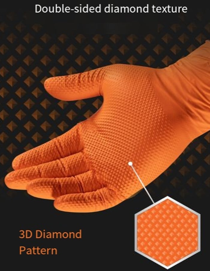 Aurelia Orange Nitrile Disposable Gloves - Extra Strong, Latex Free, Powder Free - Mechanics & Valeting-536146