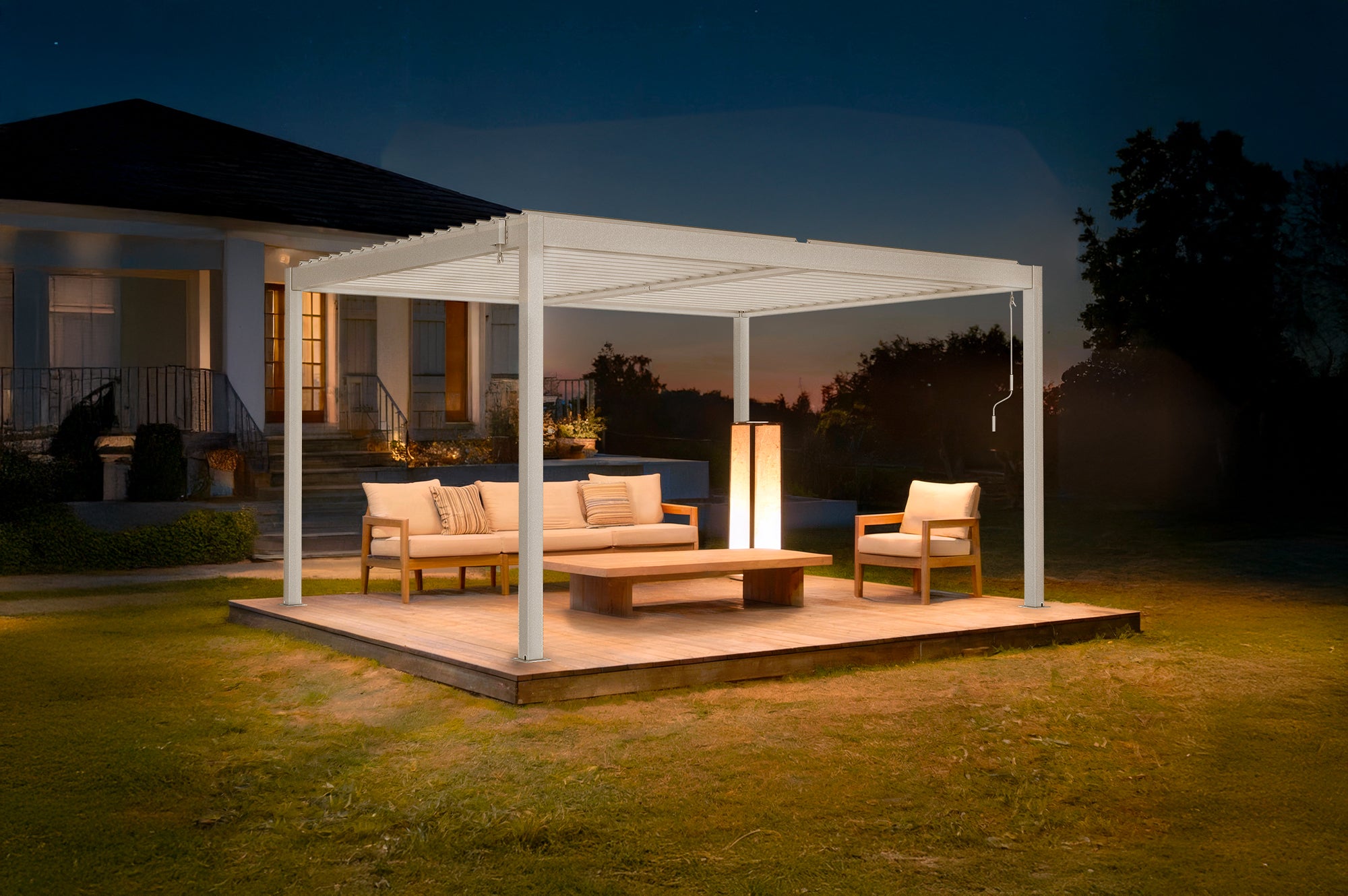 Pergola bioclimatica autoportante in alluminio bianco PIANA 4x3m - 3
