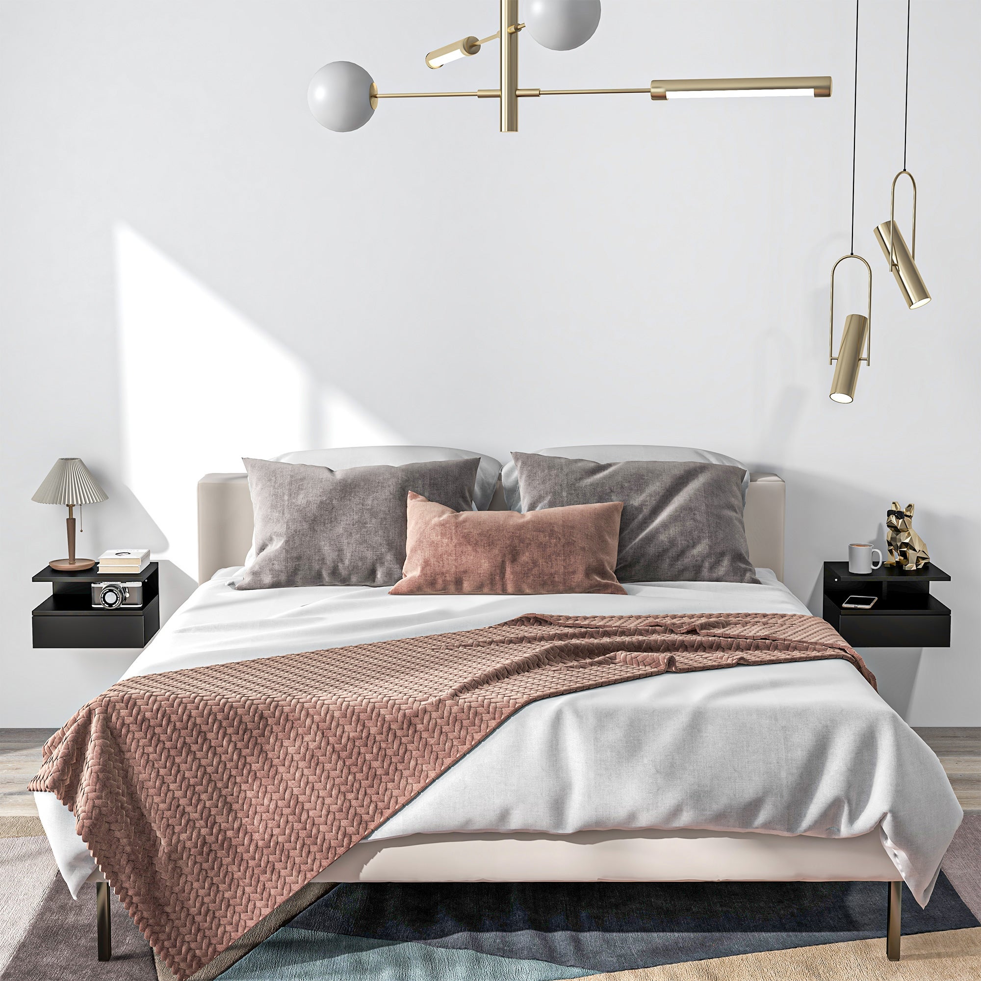 HOMCOM Set da 2 Comodini Moderni Sospesi per Camera da Letto con Cassetto e Mensola Superiore in Legno 35x32x22.5cm, Nero - 2