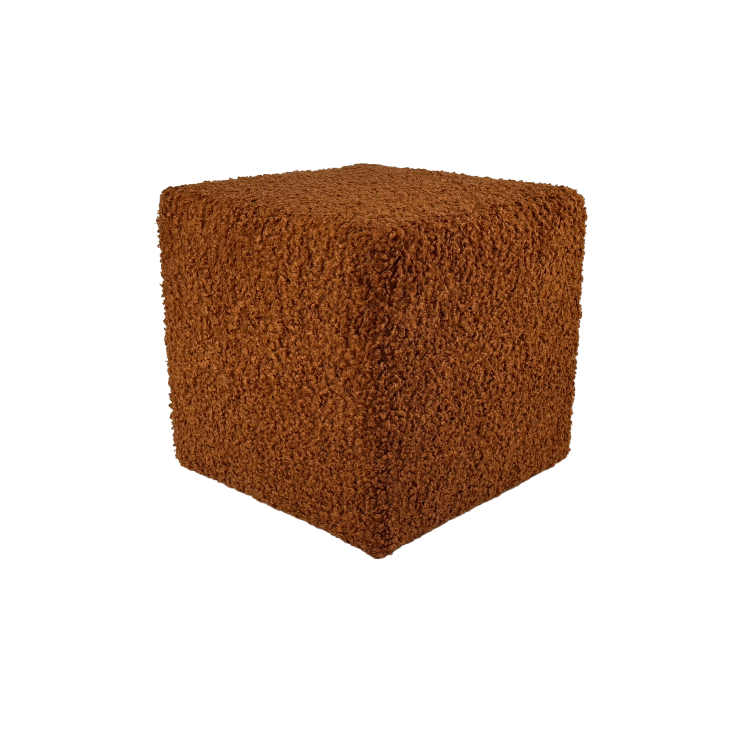 Pufa 40x40 cm kwadratowa ROLF tkanina baranek bouclé stylowy podnóżek dodatek do wnętrz ruda