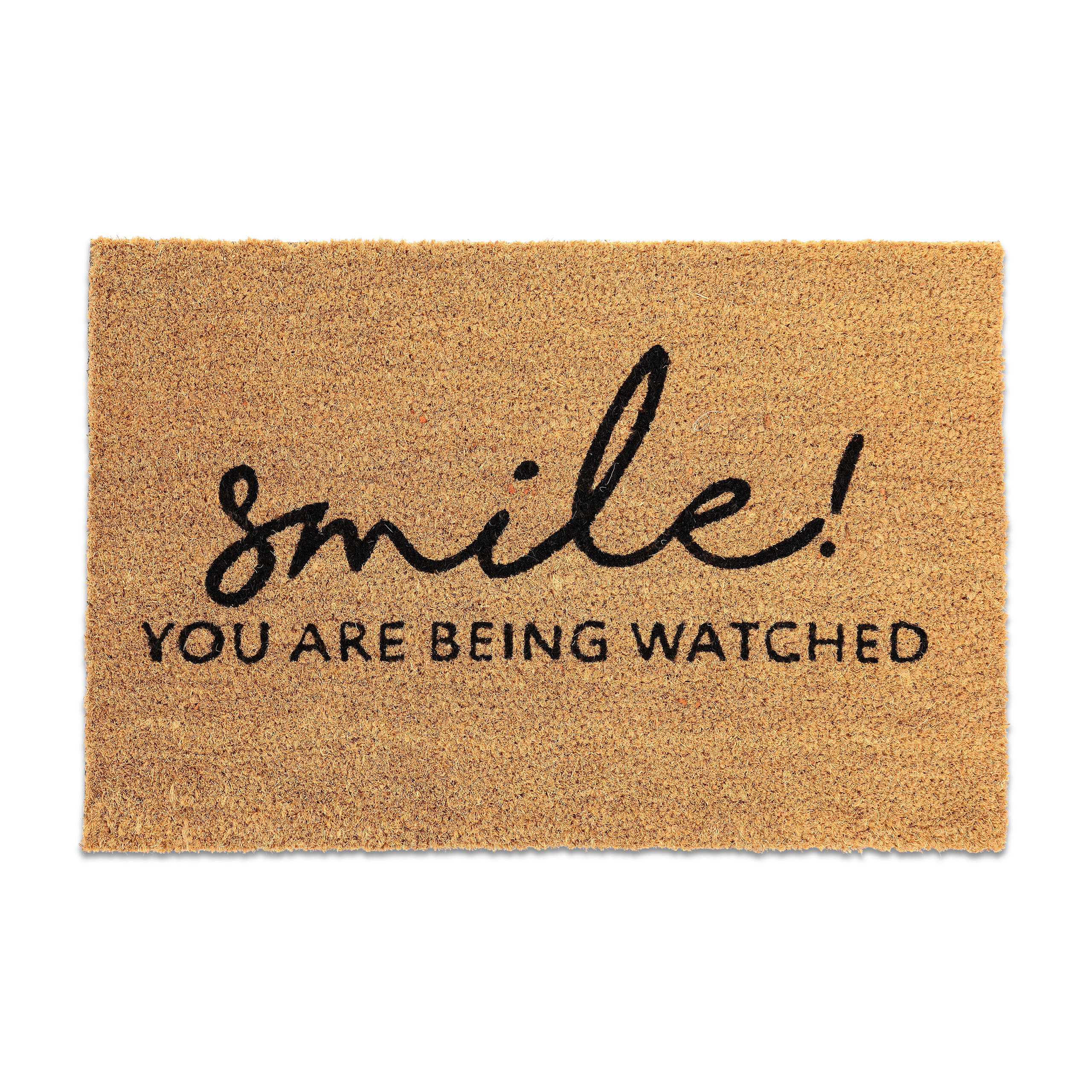 Relaxdays felpudo coco smile, alfombrilla puerta entrada, 1,5 x 60 x 40 cm, antideslizante, resistente, natural/negro
