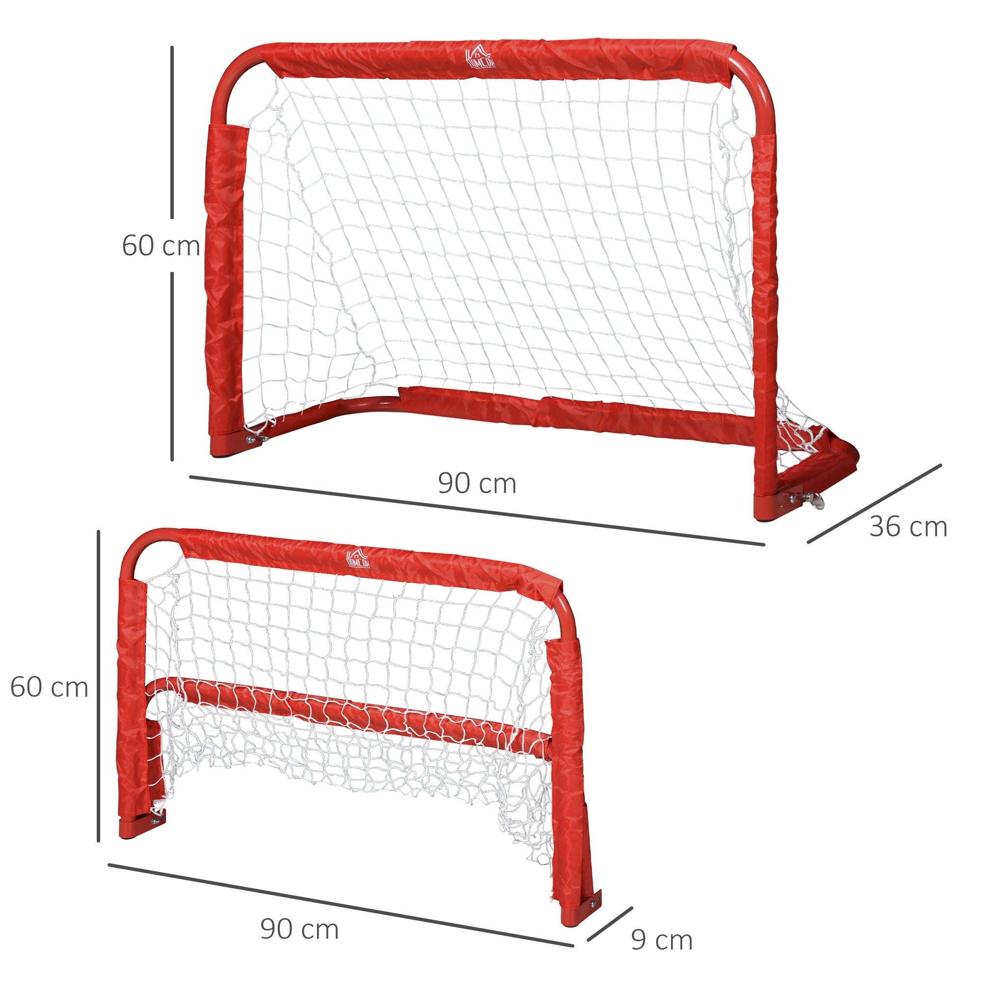 Conjunto de 2 Balizas de Futebol HOMCOM Vermelho Aço (Q195), tetrolon 90x36x60cm - 3