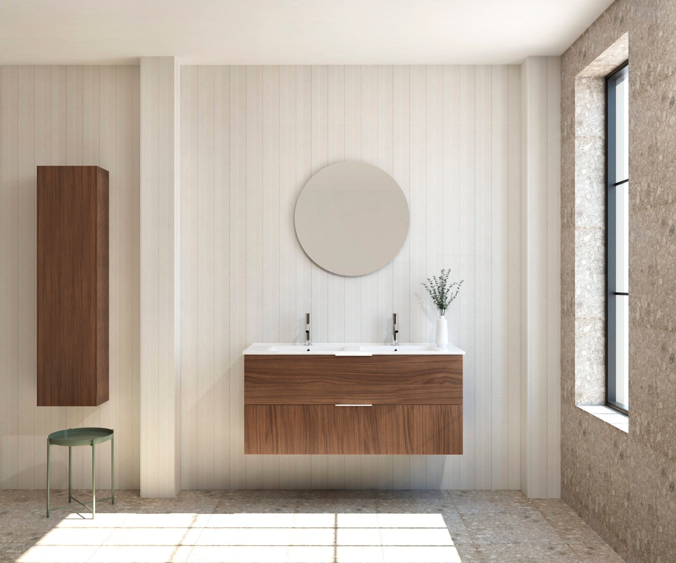 Ensemble de meubles de salle de bain Mapau SAVART, noyer, 120 cm + double vasque + miroir rond - 3