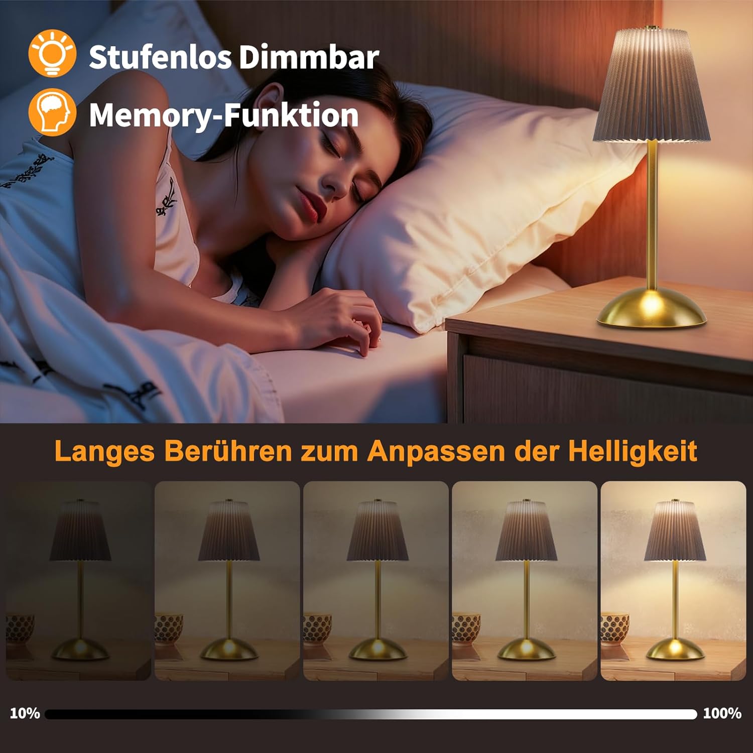 ZMH Zestaw 2 bezprzewodowych lamp stołowych LED z portem USB, 3 temperatury barwowe (zielona) - 5