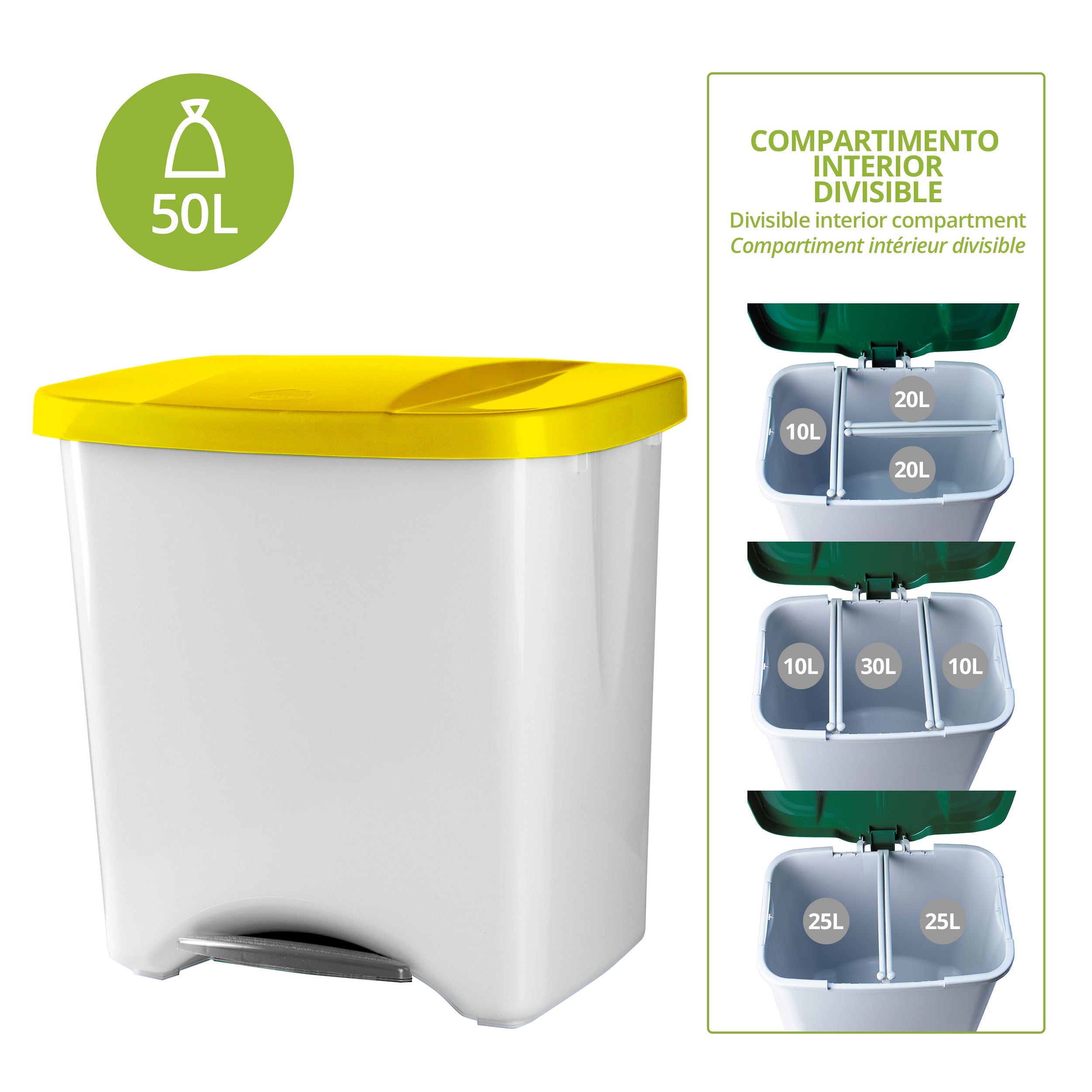 Cubo ecológico Denox con pedal - 50 l - Amarillo - 4