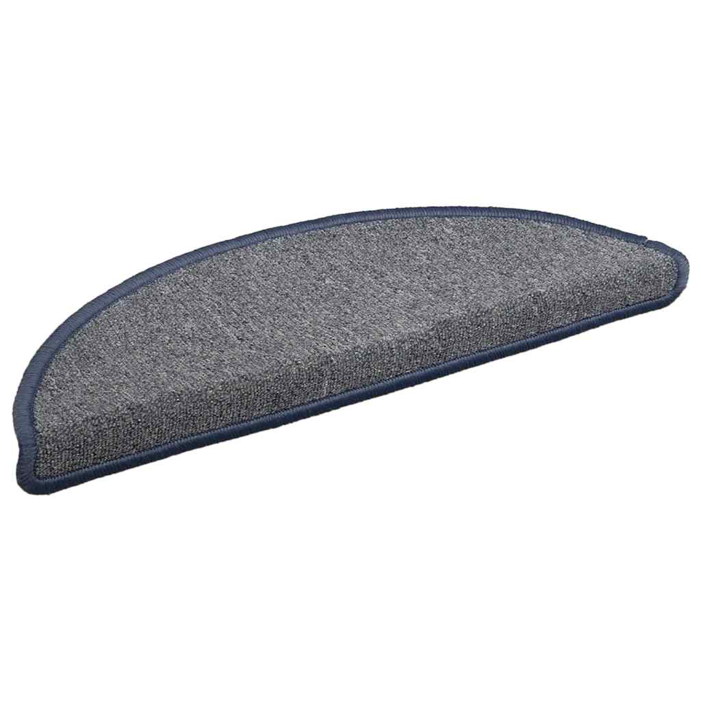 vidaXL Tapis d'escalier 30 pièces 56 x 17 x 3 cm Gris clair et bleu Demi-rond - 2