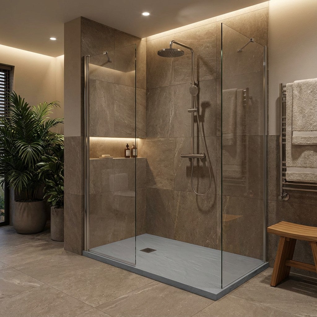 Receveur de douche en résine couleur ciment 70x160 cm avec grille et bonde - Showey - 3