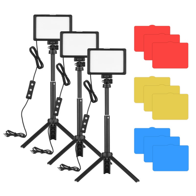 Kit d'éclairage pour visioconférence USB, 3 lampes LED 5600K réglables ...