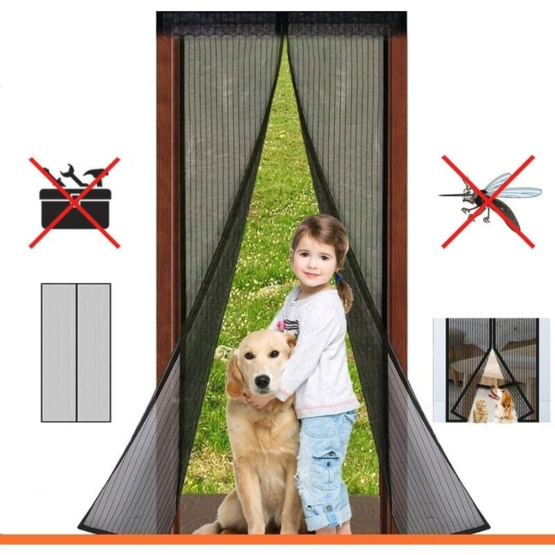 Drzwi ekranowe magnetyczne, drzwi z moskitierą, zamykane automatycznie, zestaw montażowy, pasek klejący, 110 x 210 cm, czarne