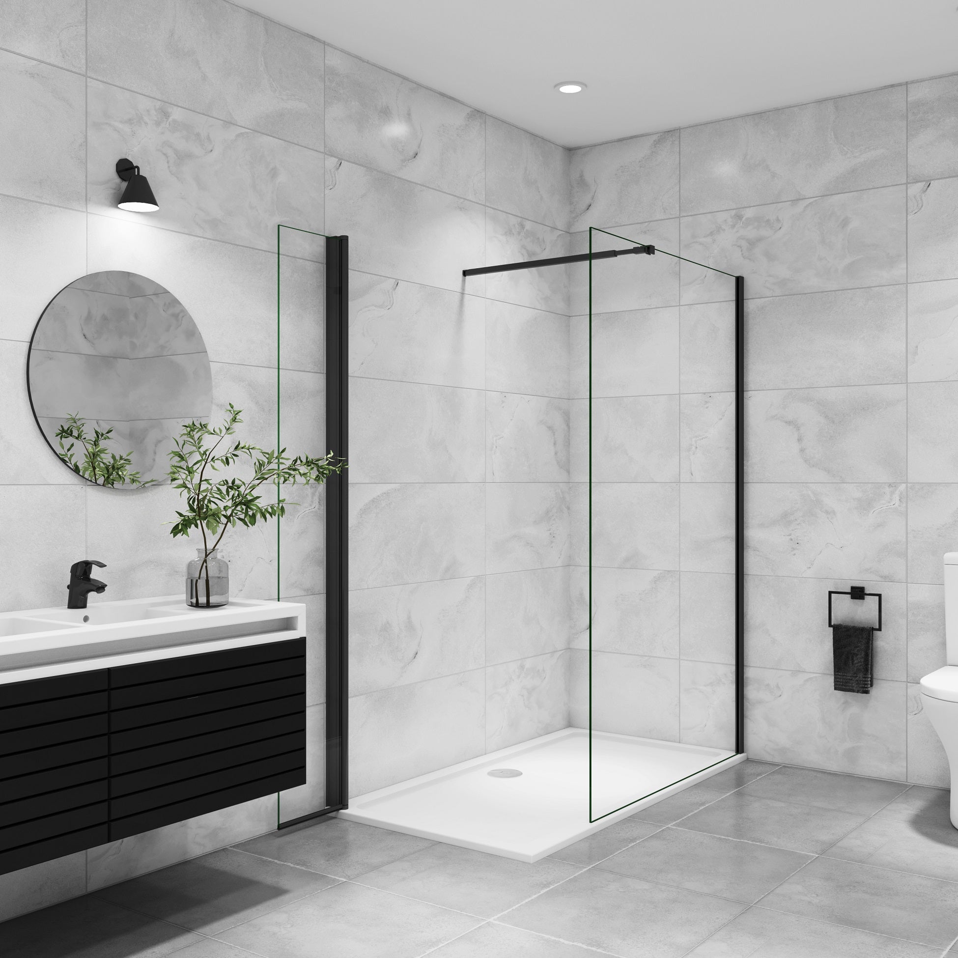 Paroi De Douche Pivotante AICA 90x200cm + Retour 30x200cm - Verre 8mm Anti-calcaire - Barre Stabilisateur Incluse