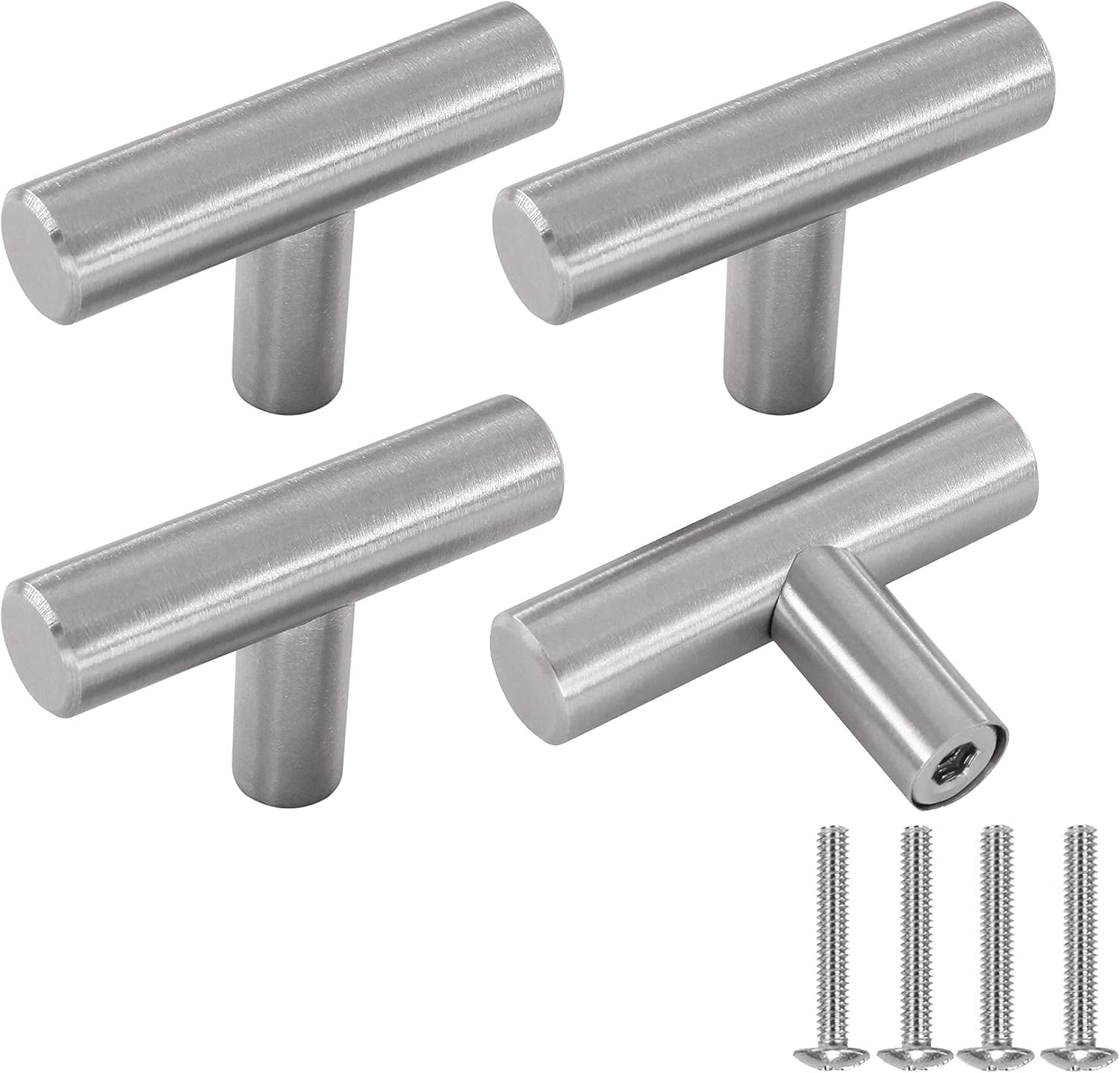 Uchwyty do Mebli Srebrne x4 – Okrągłe Gałki Inox Vintage ze Śrubami, Do Szafy, Kuchni, Komody