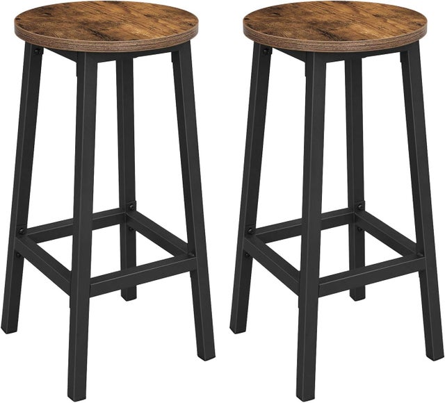 Conjunto de taburetes de bar, juego de 2, altura 65 cm, estructura de acero resistente, fácil montaje, estilo industrial, marrón vintage