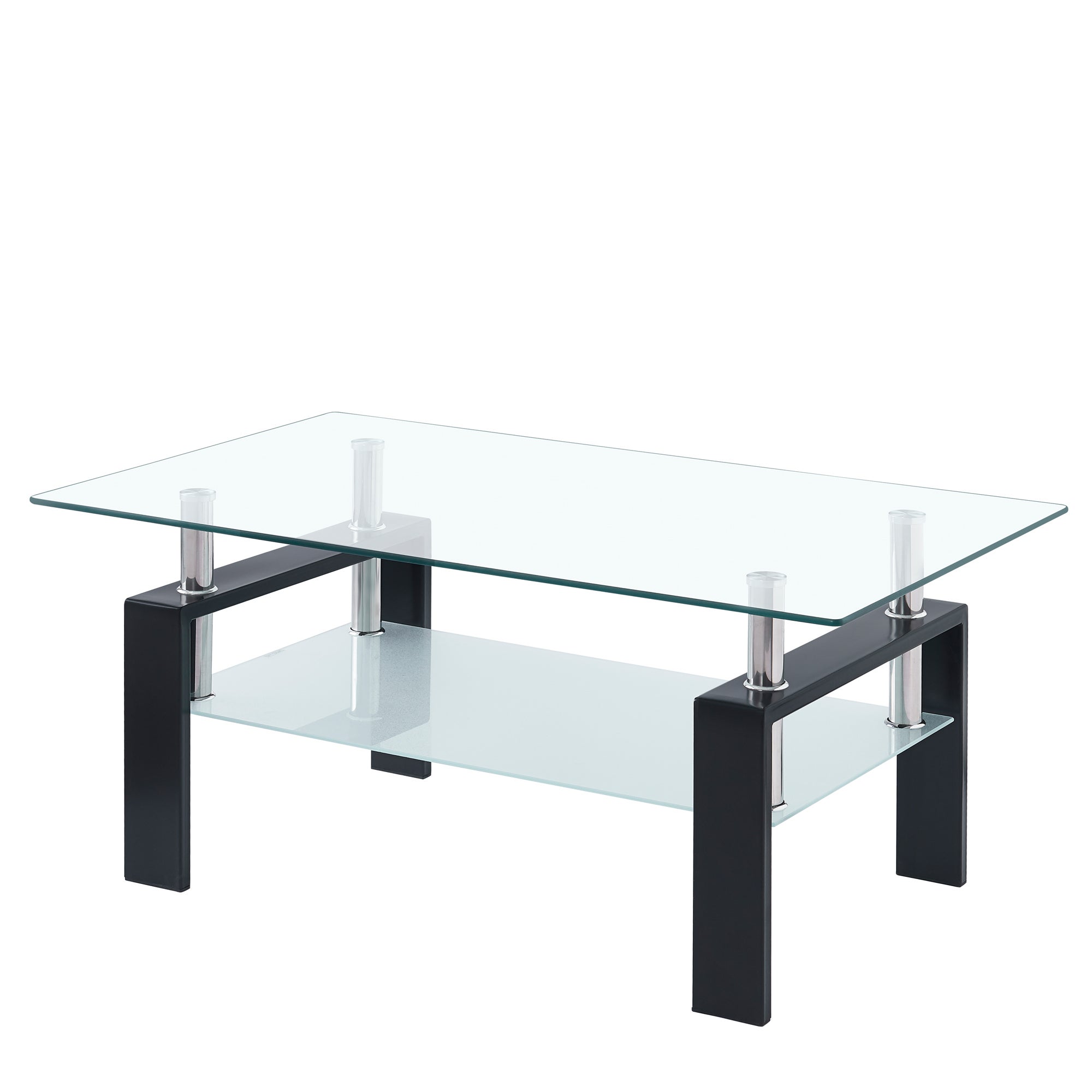 Table basse 100 × 60 × 44 cm, avec rangement ouvert, en verre et métal ...