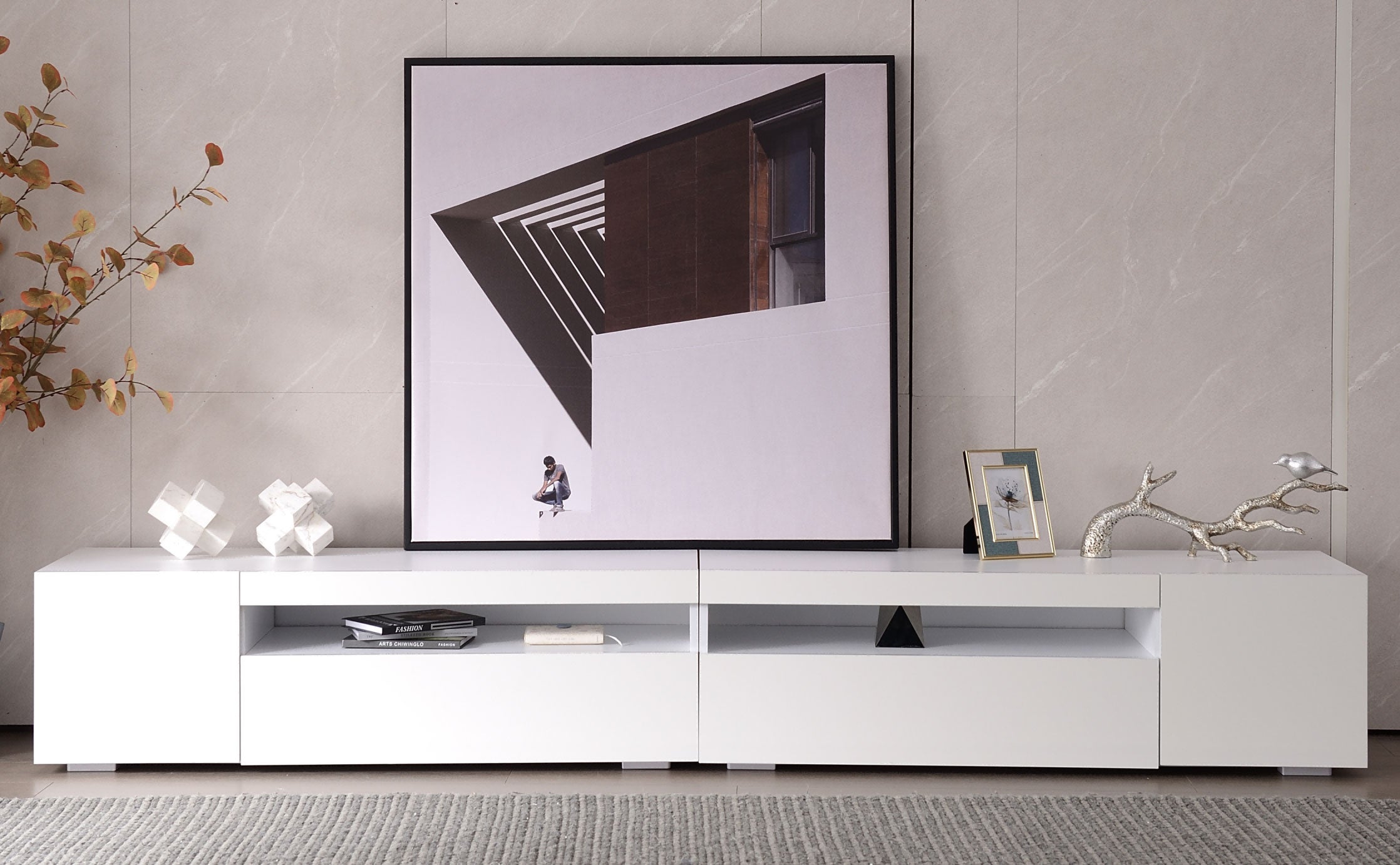 Meuble TV, 240 cm, éclairage LED variable, salon et salle à manger