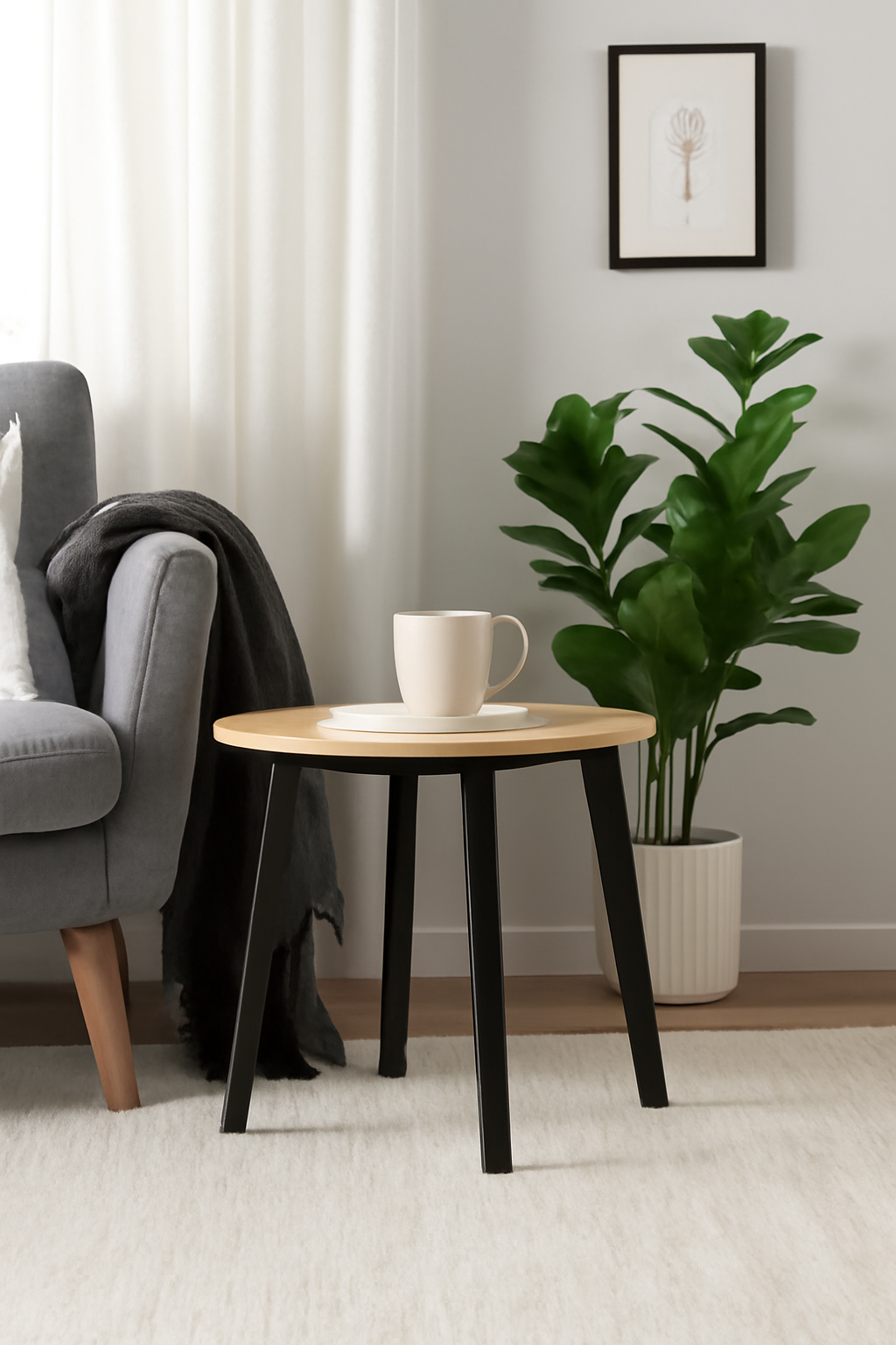 Elegancki stół Oslo 3 z okrągłym blatem Dąb Artisan – czarne nogi, nowoczesny design - 2