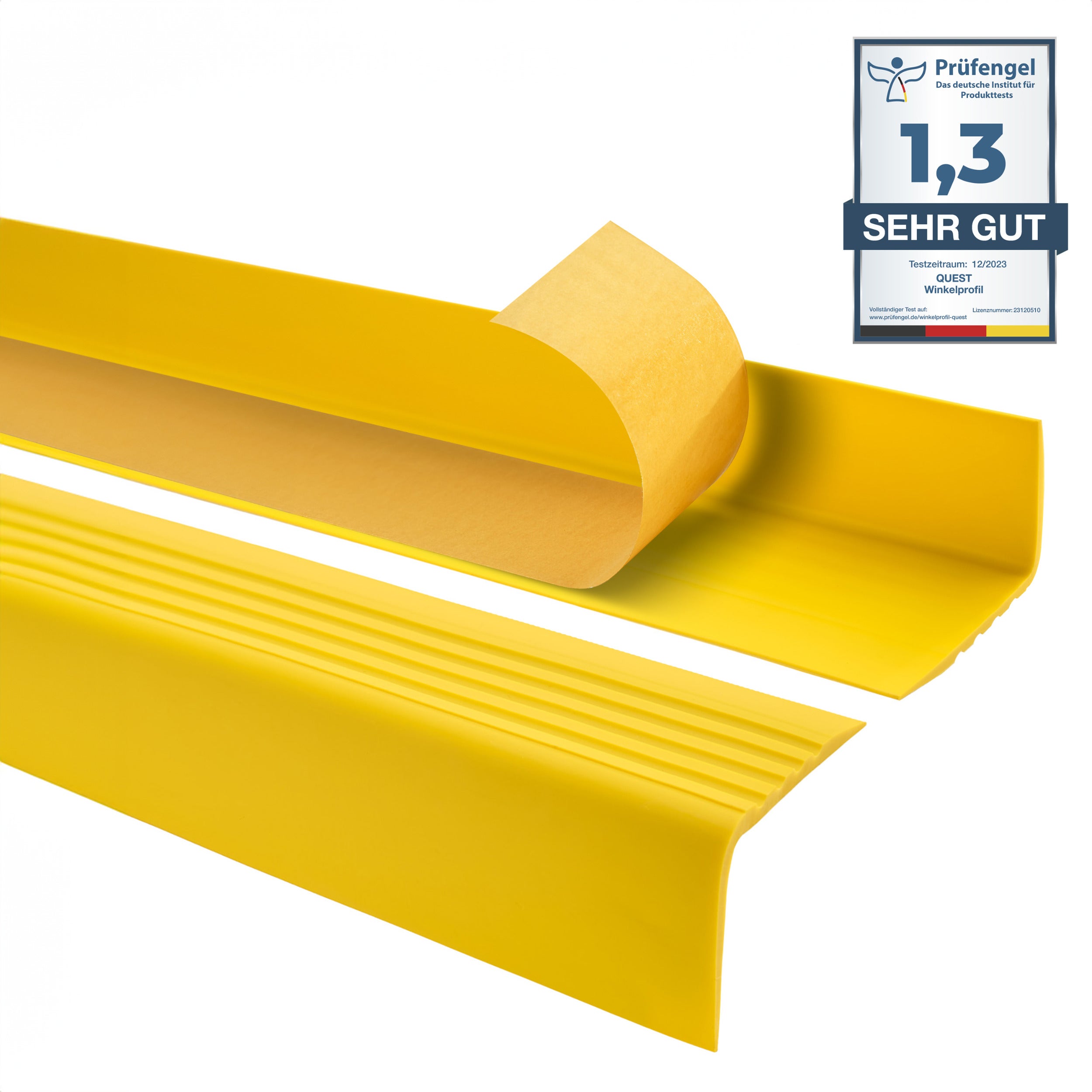 QUEST Profil schodowy 50x50mm, 1.5m BHP, samoprzylepny ostrzegawczy antypoślizgowy nosek schodowy PCV, RGP-O, jaune