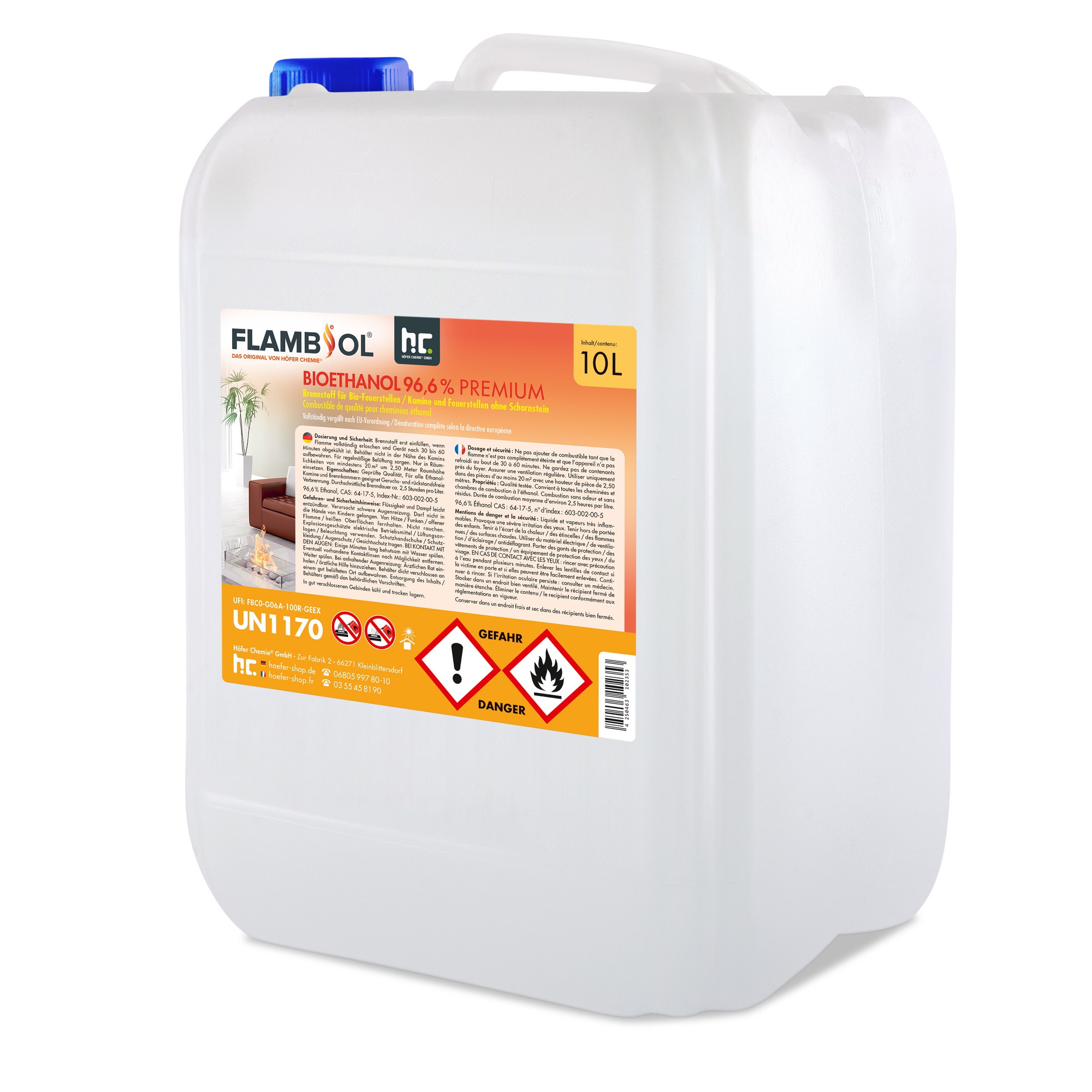 Bioéthanol 15 Litres – Alcool 96,6% Pour Cheminée – Combustion Propre, Inodore – Intérieur Et Extérieur