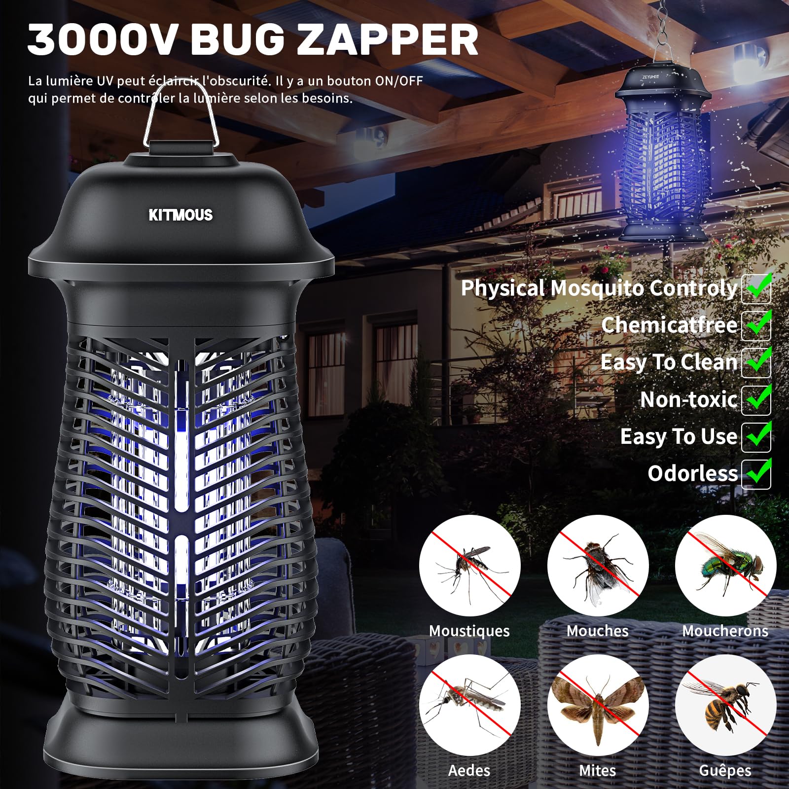 Piège Anti Mouche Électrique UV - Destructeur Insectes Intérieur Lampe Moustique