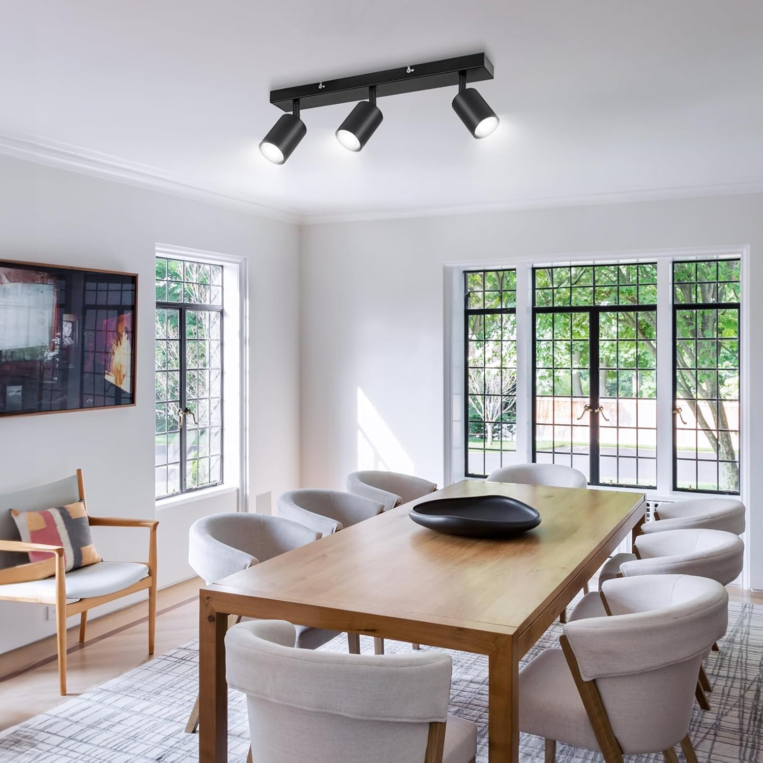 Luminaire Plafonnier Spot Orientable Noir, Moderne Spot Plafond GU10 Spot Interieur Plafond,Pivotants Plafonnier LED 3 Spots pour Cuisine,Sans Ampoule - 7