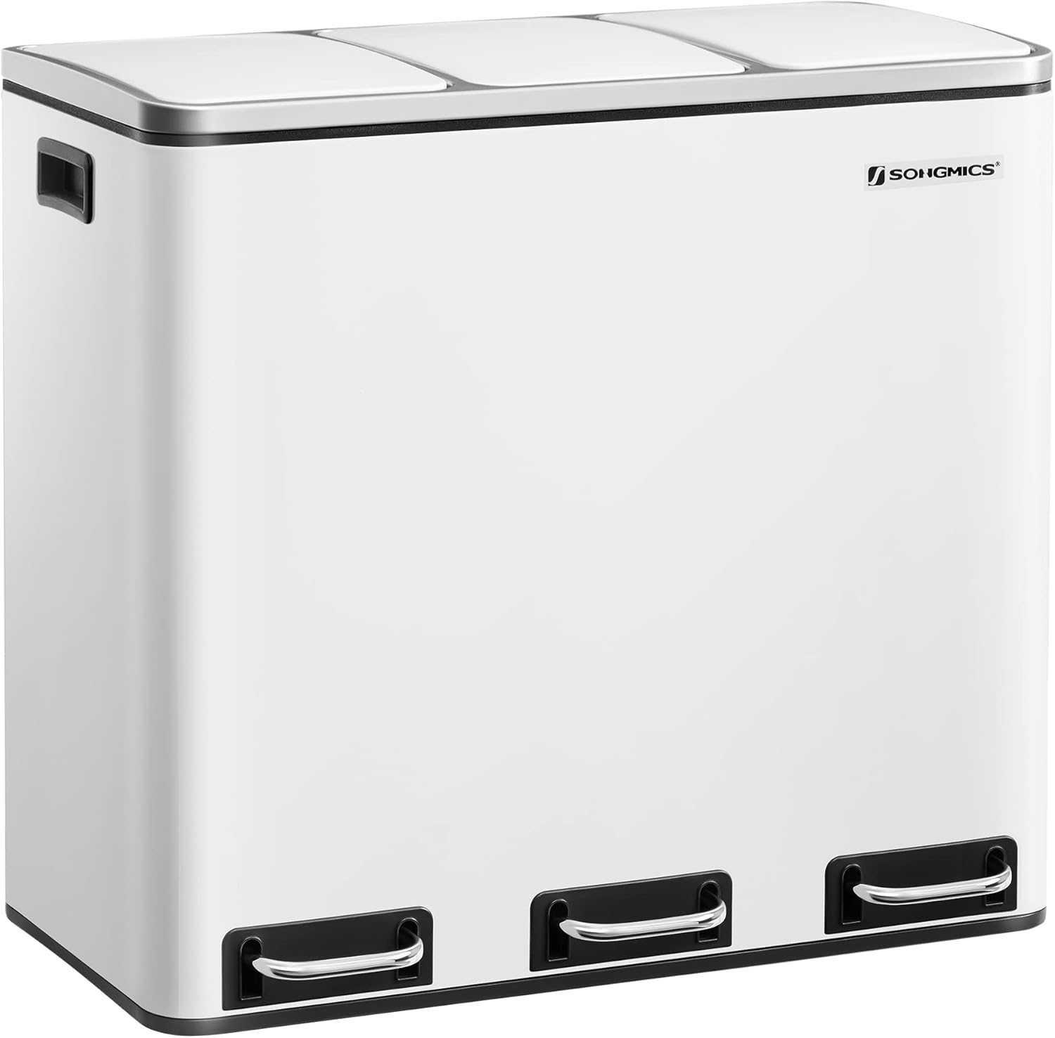 Home Zone Living Pattumiera Sottile 30L Acciaio Inox Bianco Opaco - Pedale, Coperchio Soft Close, Per Cucina E Bagno