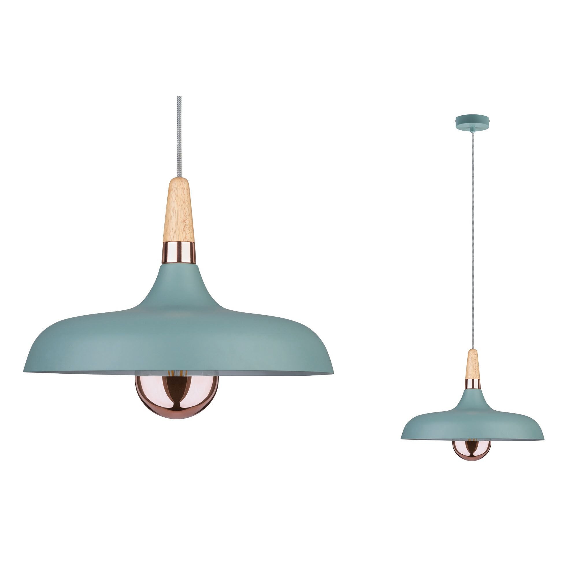 Luminaire en suspension Juna E27 max. 20W Vert satiné, Cuivre, Bois gradable Métal, Bois - 2