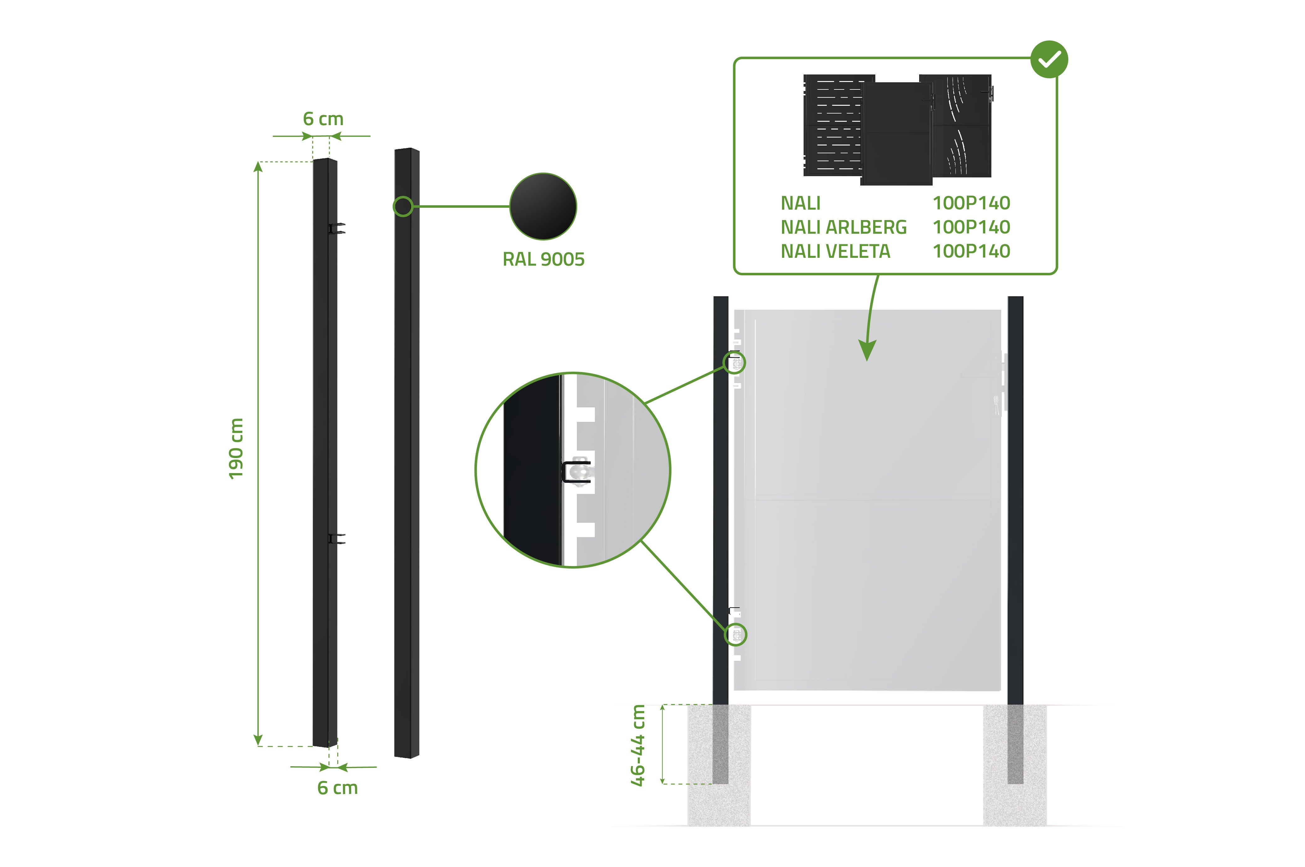 Lot de 2 poteaux en fer DARIO 6x6cm H.190cm Noir Mat - 9