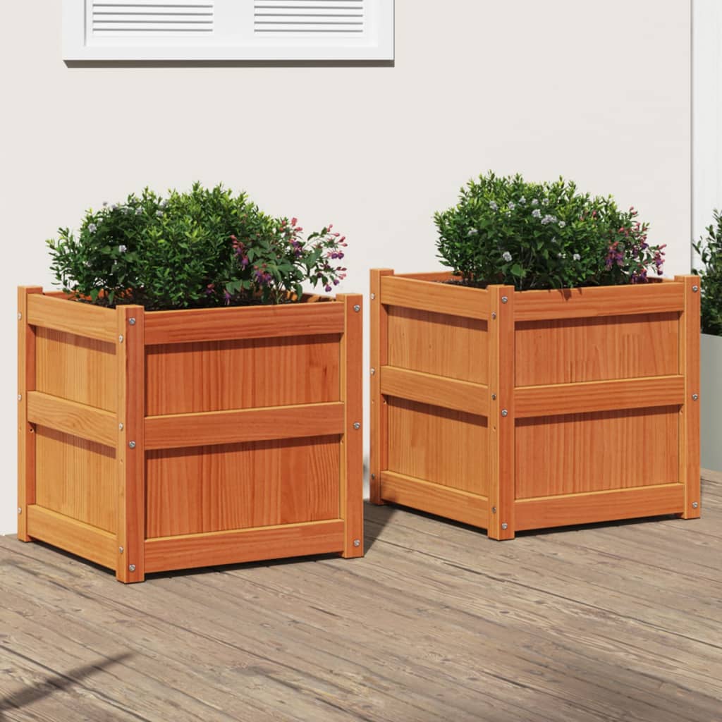 2pcs Jardinières Bac à Fleurs Pot De Fleurs - cire marron bois de pin massif n31l - 2